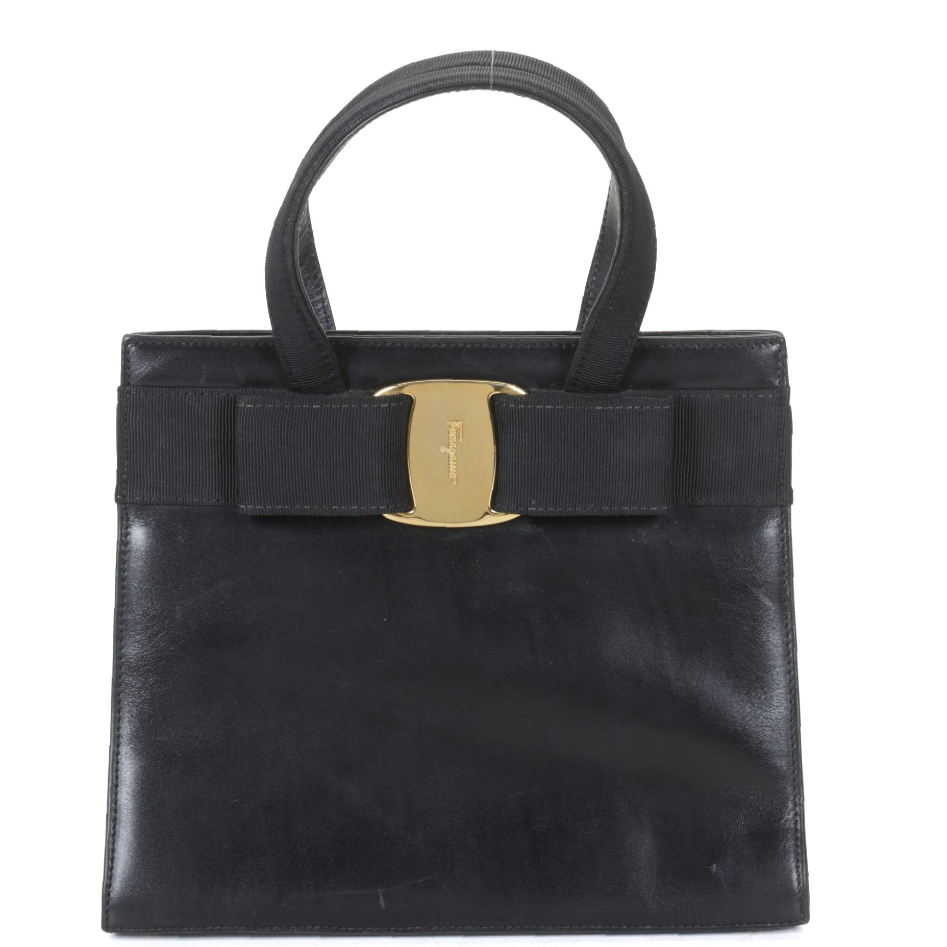 Salvatore Ferragamo Vara Bow Top Handle Tote Bag in Black Leather