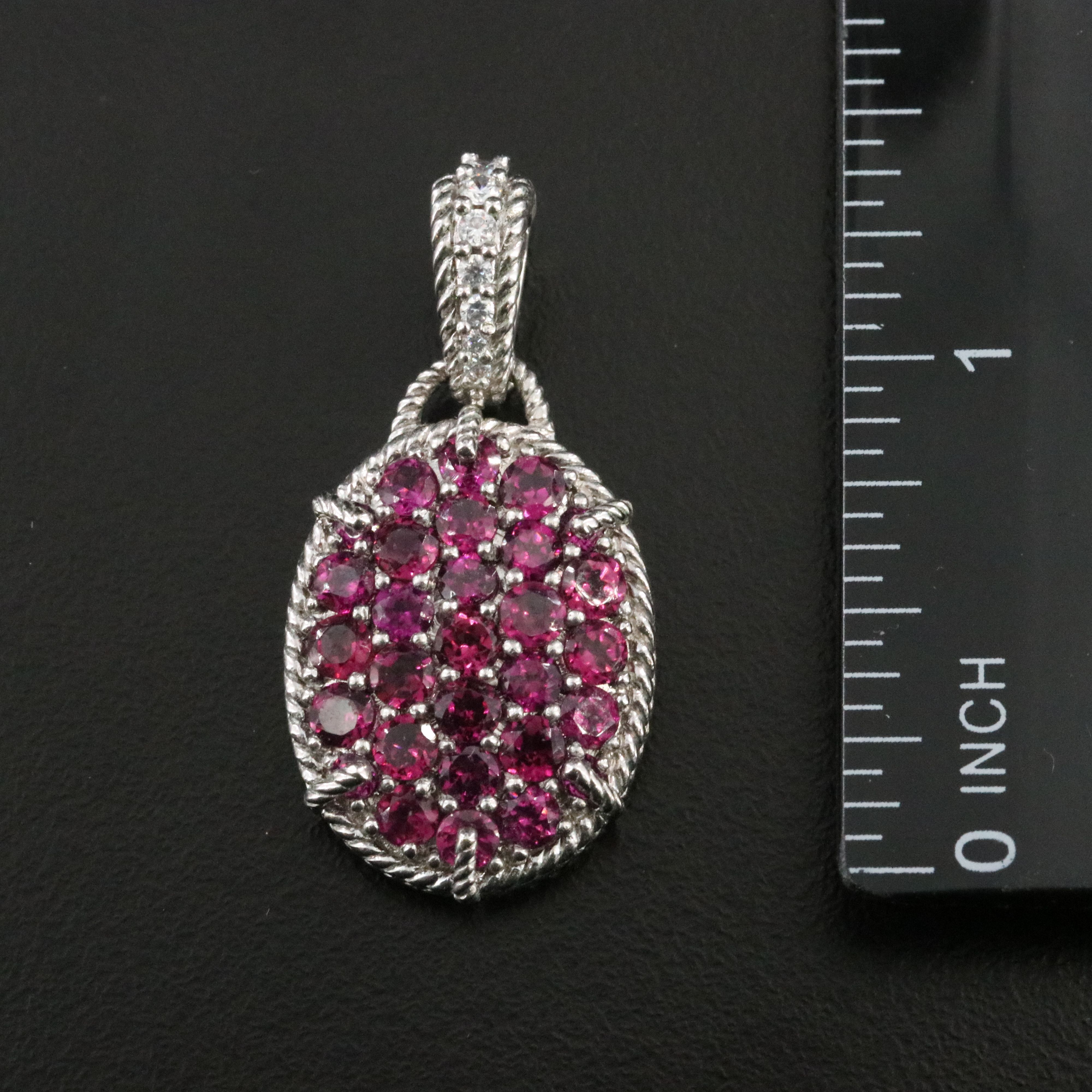 Judith Ripka Sterling Garnet and CZ Pendants and Station Chain