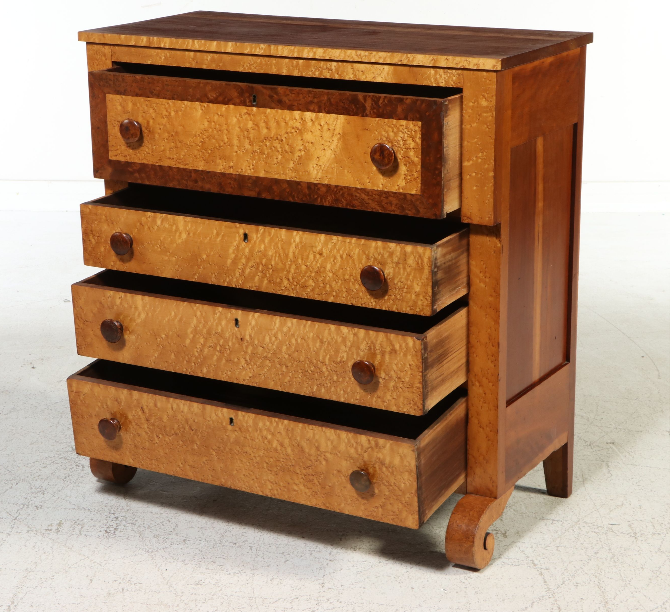 Empire Birdseye Maple Four-Drawer Chest, 19th Century
