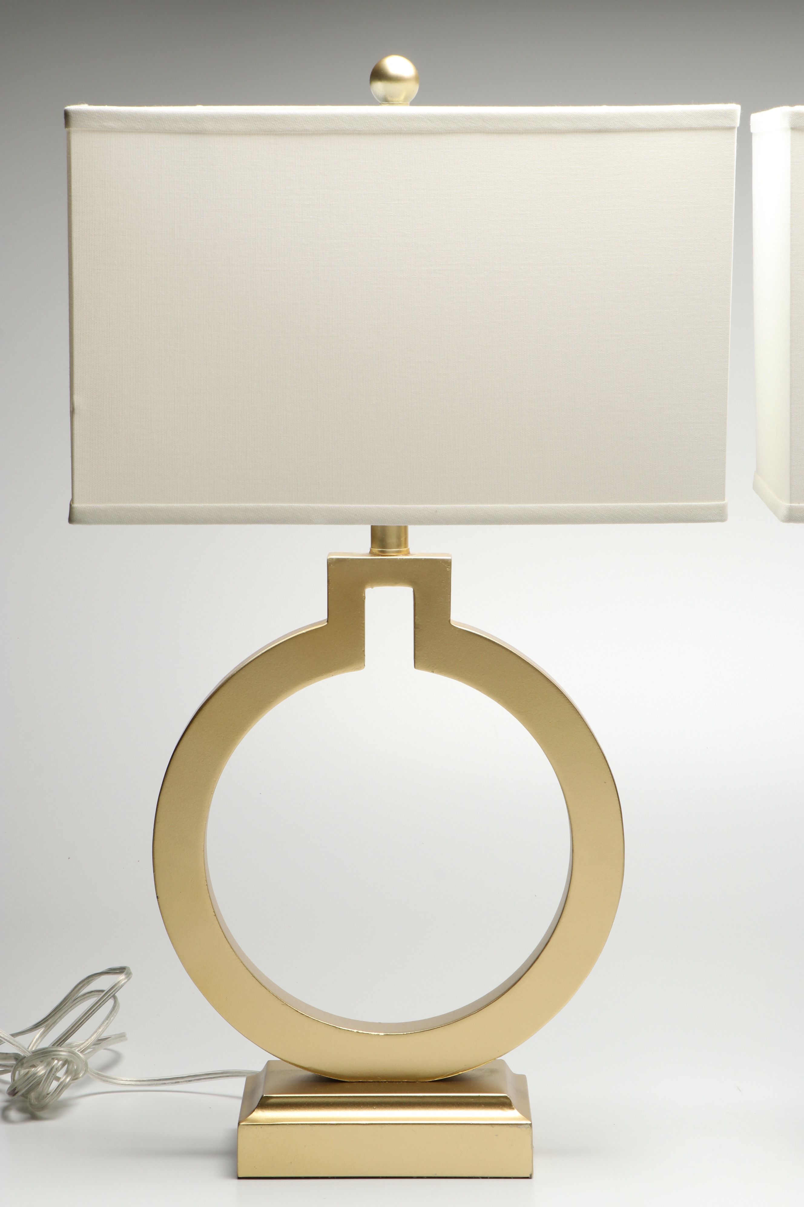 360 Lighting Brushed Brass Table Lamps with Square Drum Shades, USB Ports