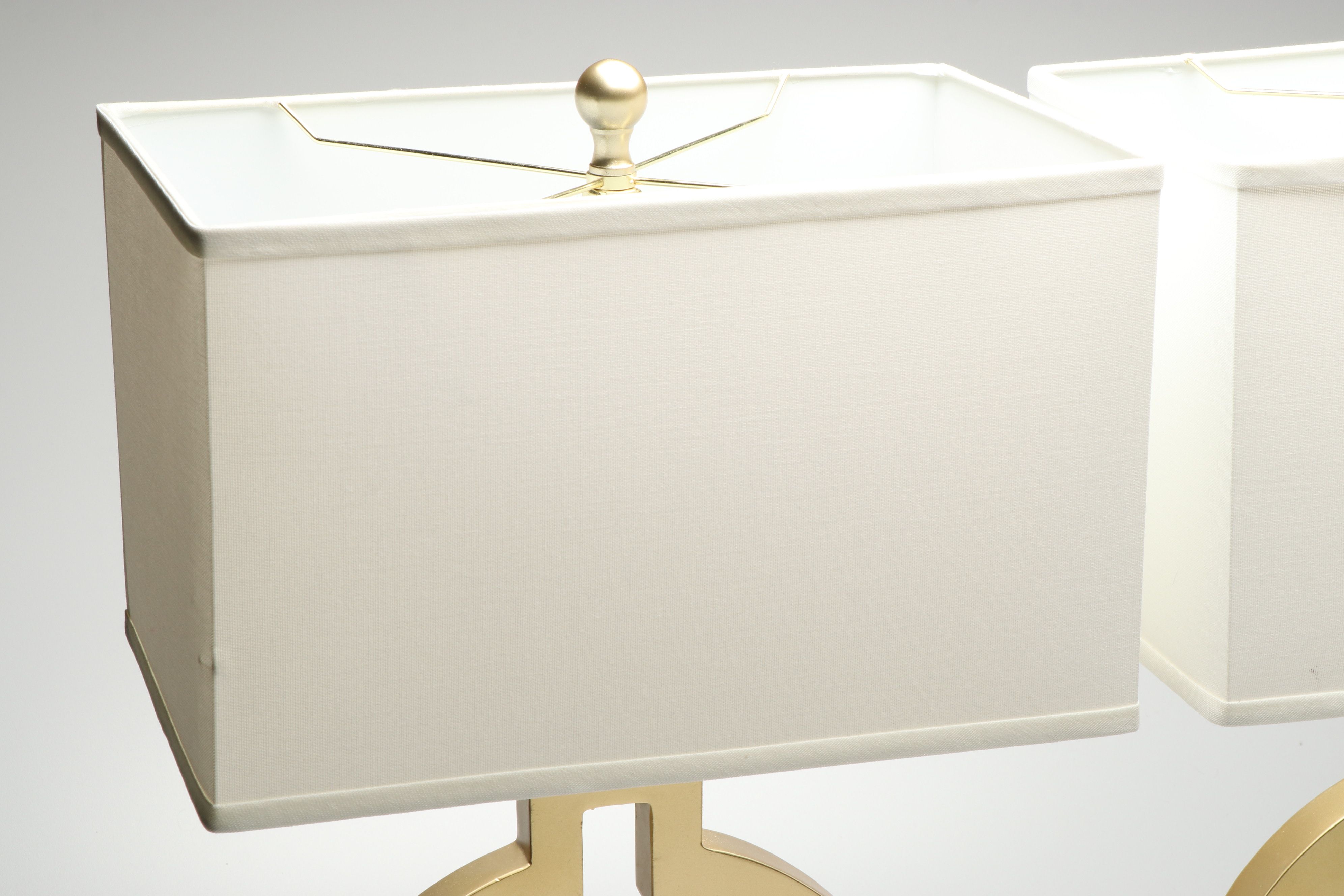 360 Lighting Brushed Brass Table Lamps with Square Drum Shades, USB Ports