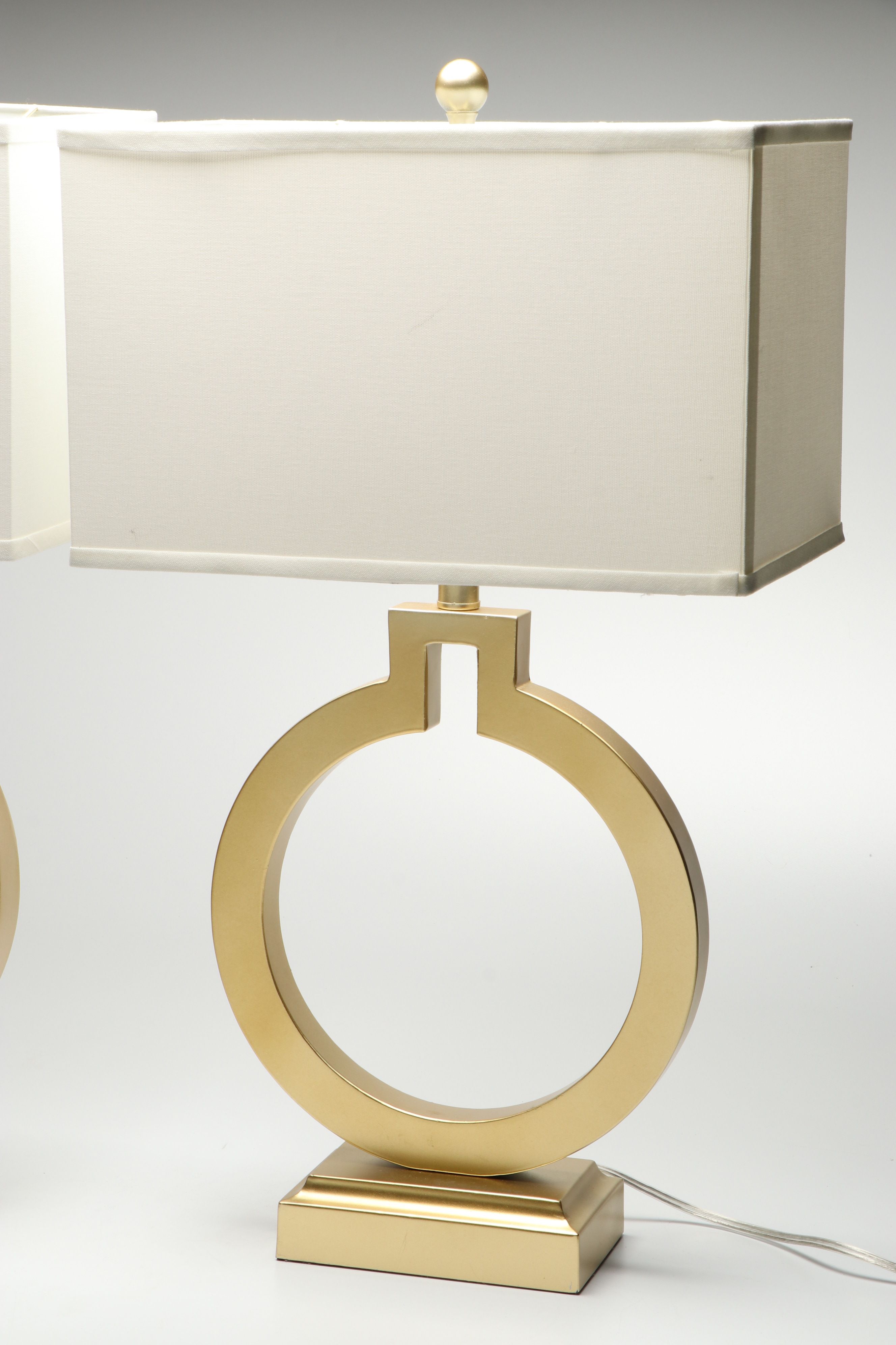 360 Lighting Brushed Brass Table Lamps with Square Drum Shades, USB Ports