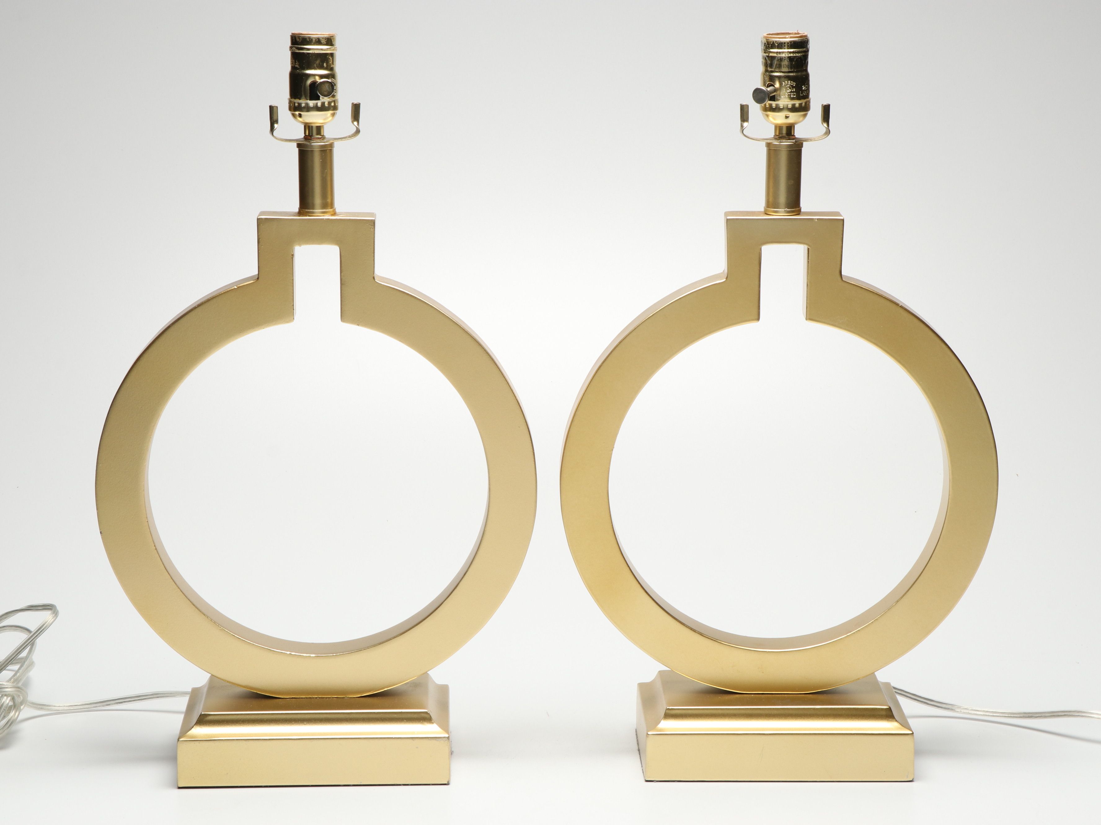 360 Lighting Brushed Brass Table Lamps with Square Drum Shades, USB Ports