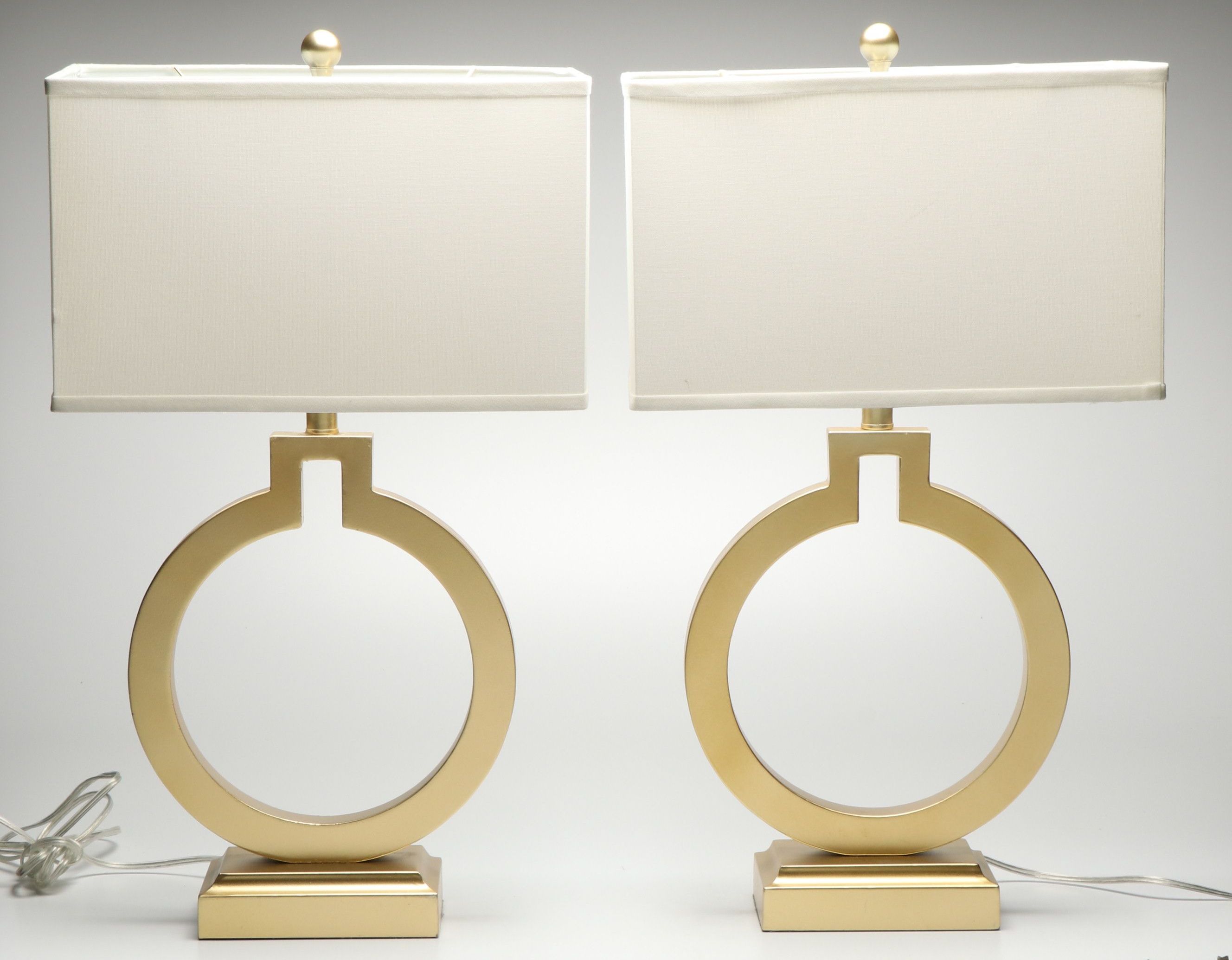 360 Lighting Brushed Brass Table Lamps with Square Drum Shades, USB Ports