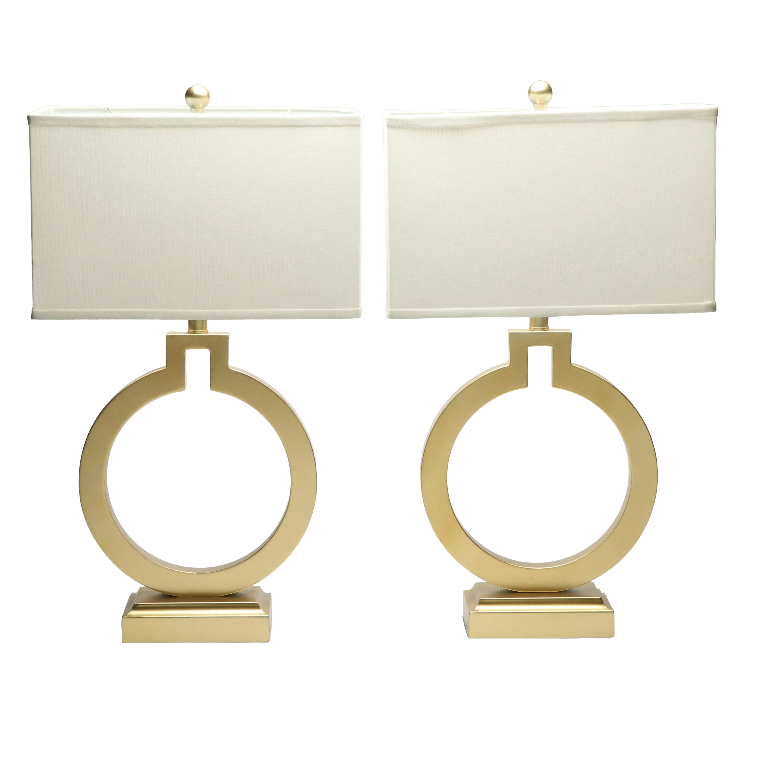360 Lighting Brushed Brass Table Lamps with Square Drum Shades, USB Ports