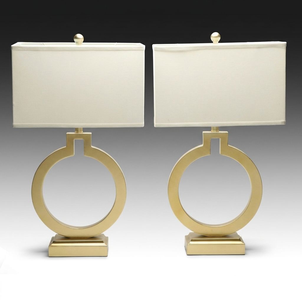 360 Lighting Brushed Brass Table Lamps with Square Drum Shades, USB Ports