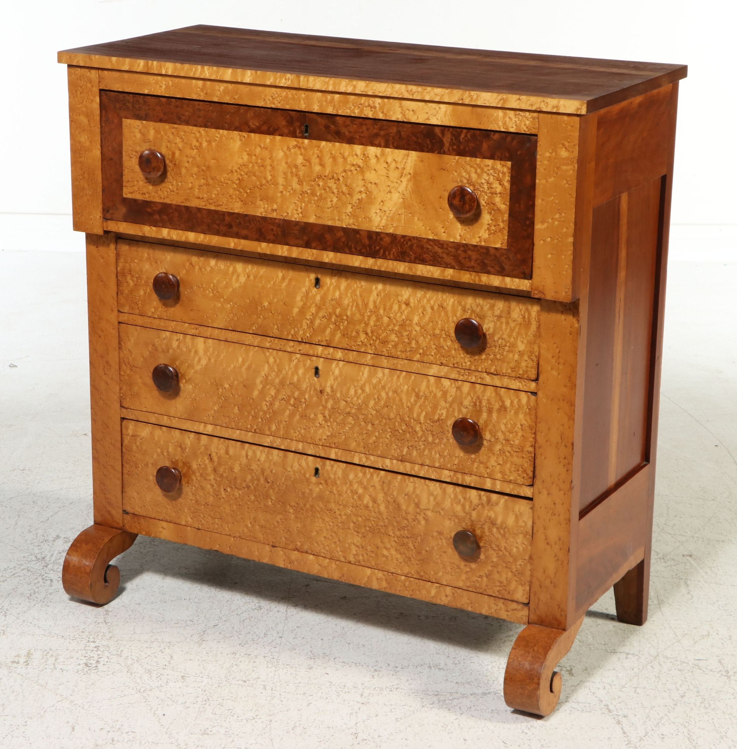 Empire Birdseye Maple Four-Drawer Chest, 19th Century