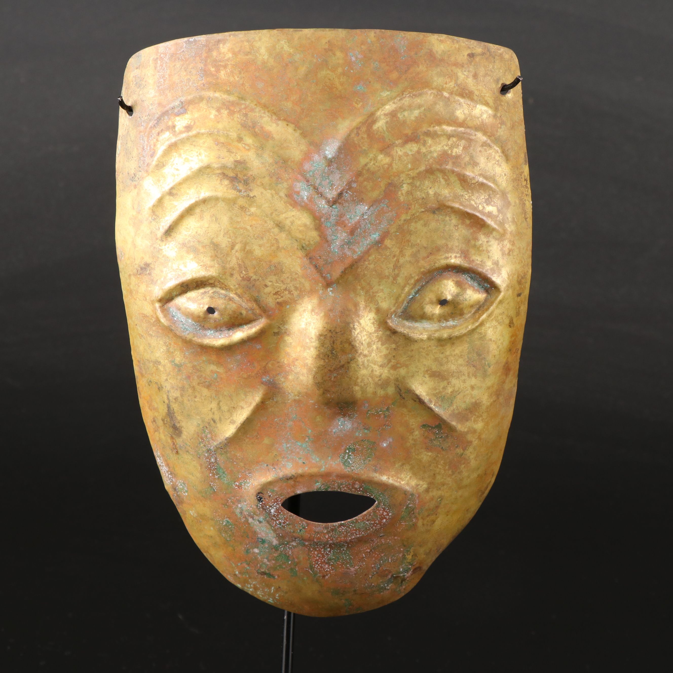 Asian Brass Death Mask on Display Stand