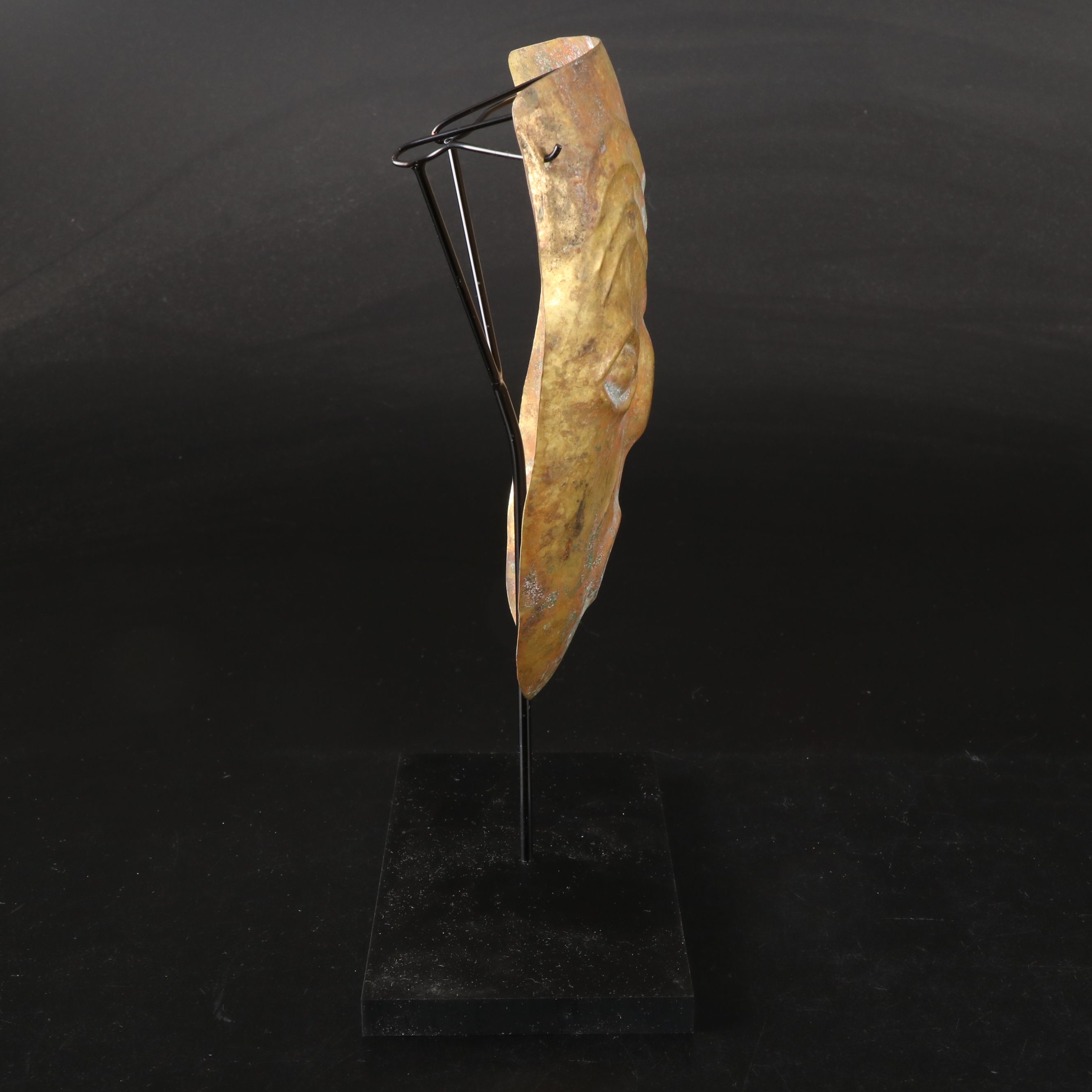 Asian Brass Death Mask on Display Stand