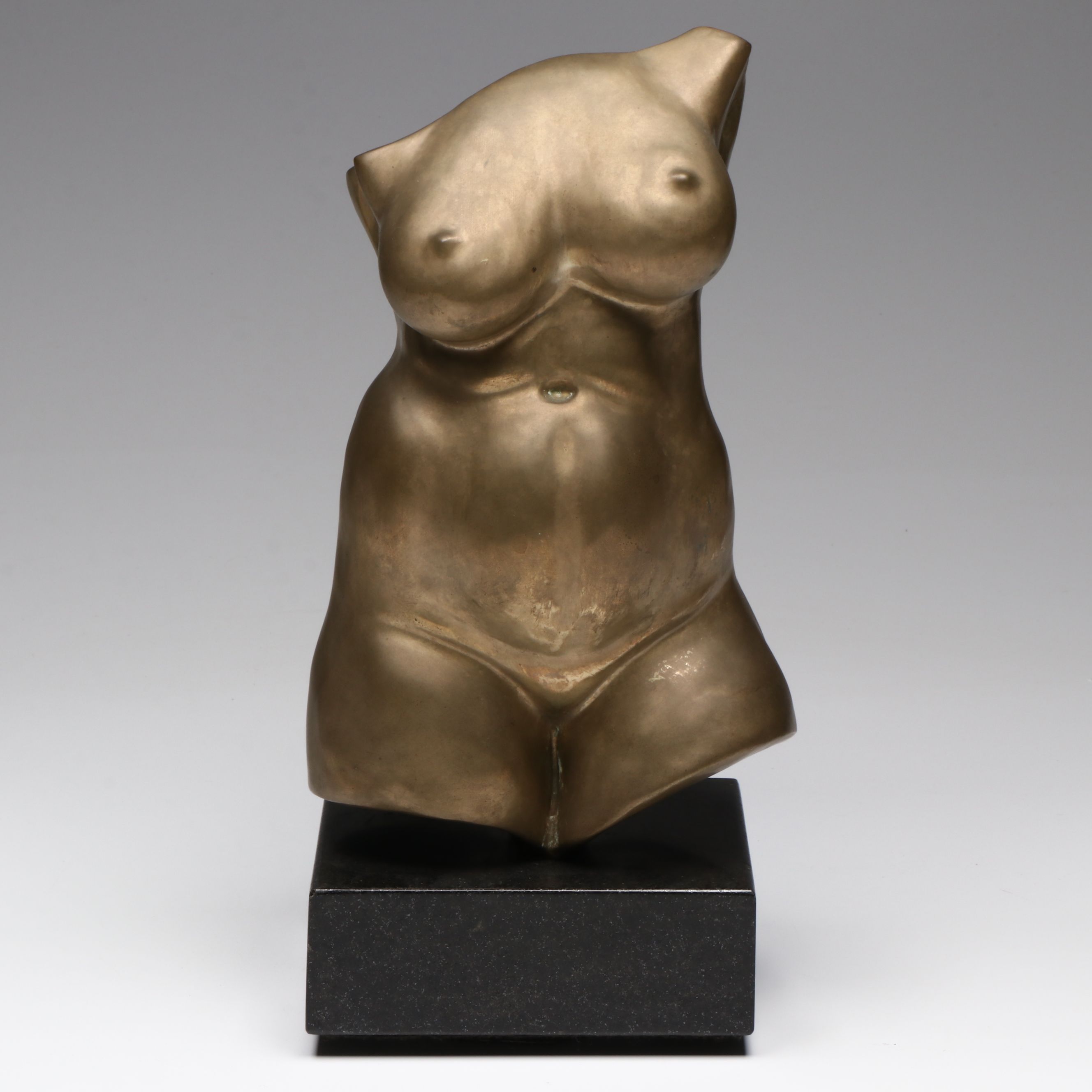 Gardner Locke Brass Nude Torso, 1979 with Carved Soapstone Necklace