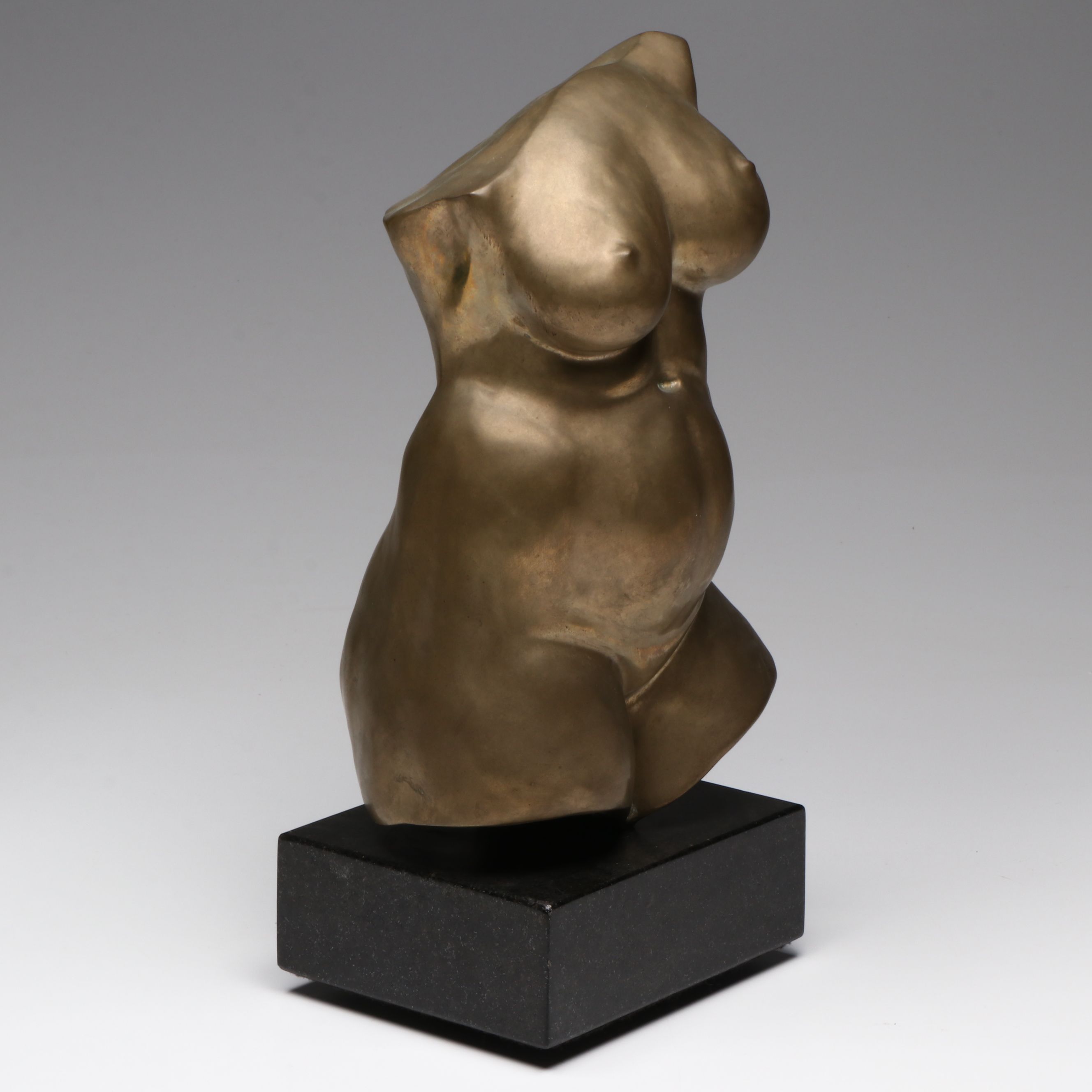 Gardner Locke Brass Nude Torso, 1979 with Carved Soapstone Necklace