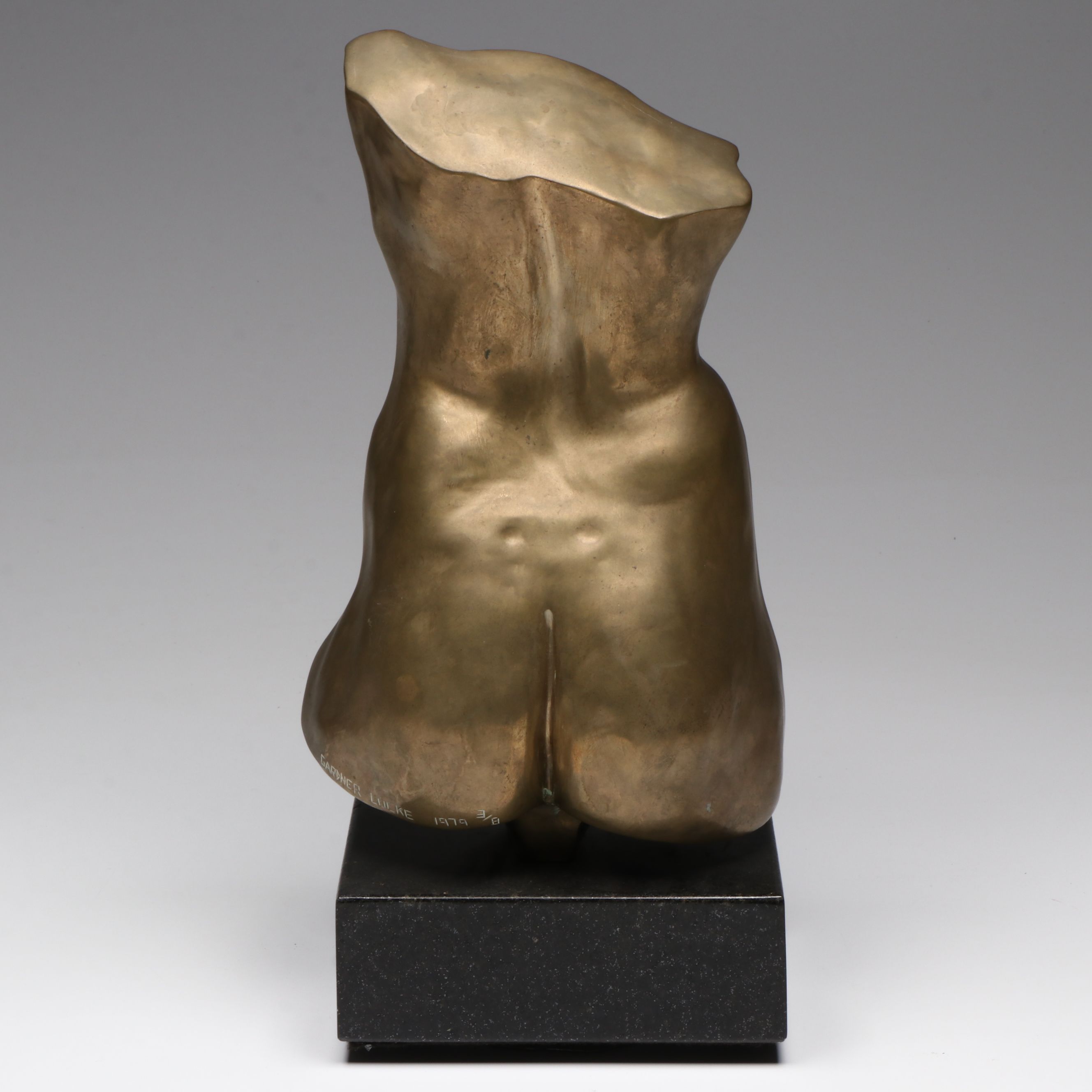 Gardner Locke Brass Nude Torso, 1979 with Carved Soapstone Necklace