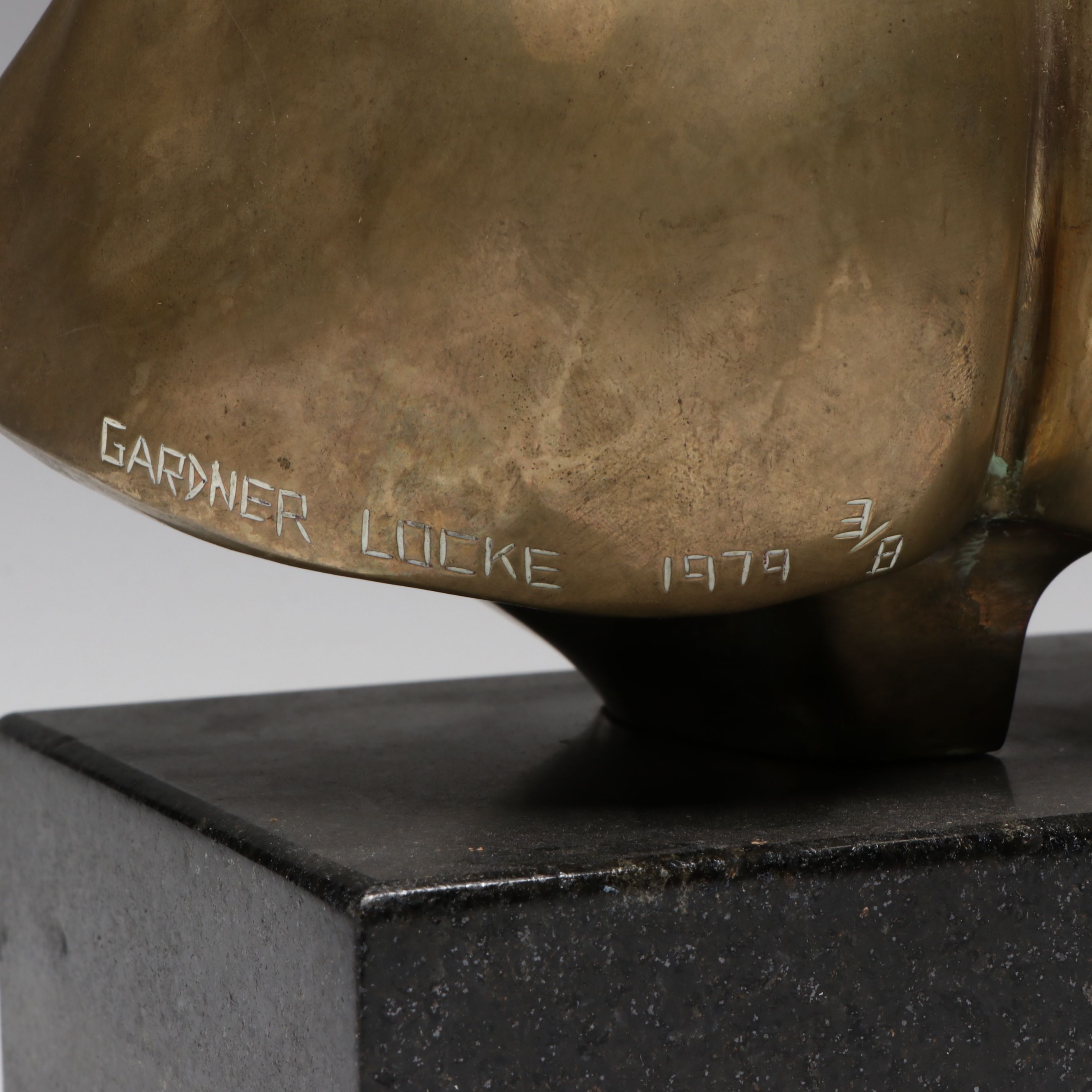 Gardner Locke Brass Nude Torso, 1979 with Carved Soapstone Necklace