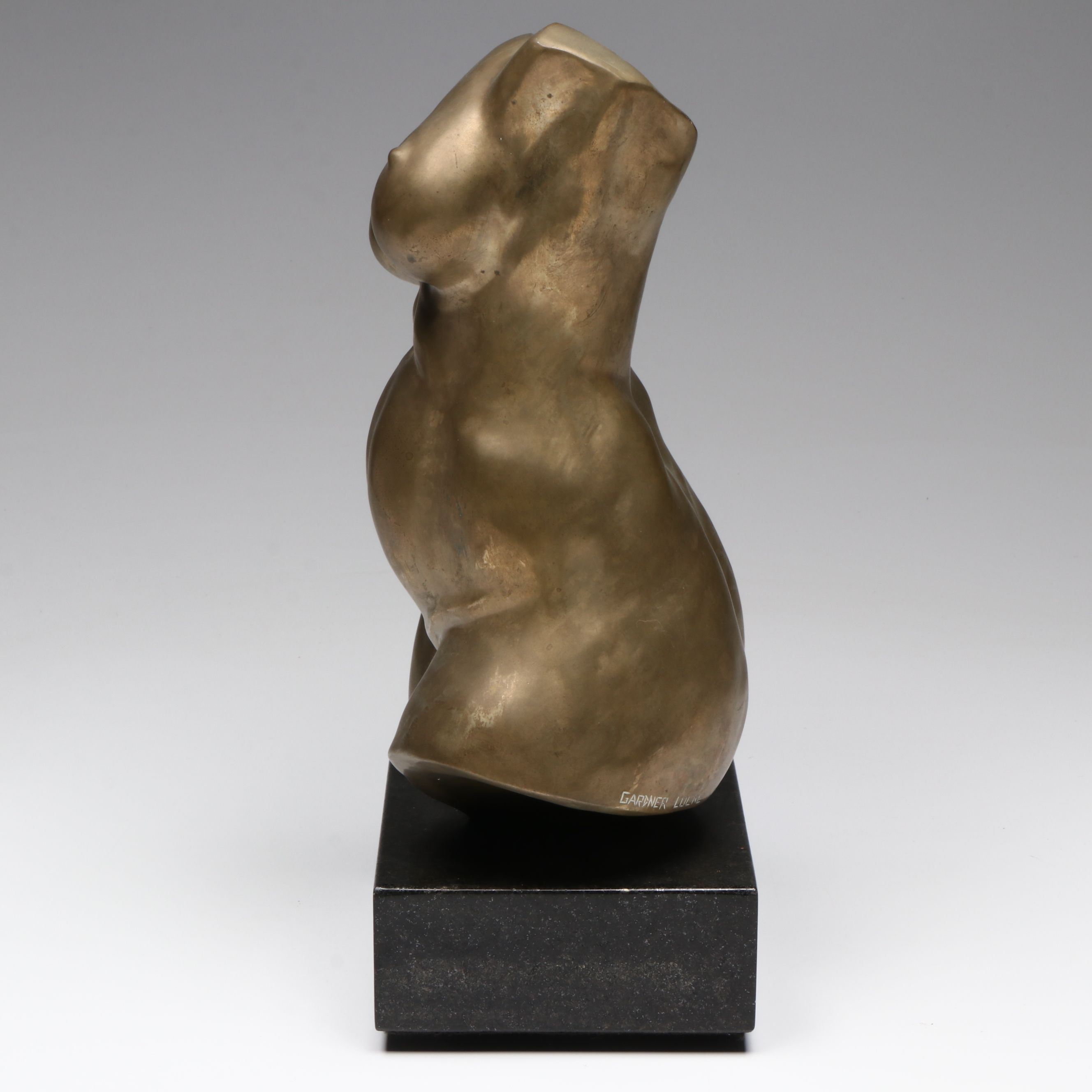 Gardner Locke Brass Nude Torso, 1979 with Carved Soapstone Necklace