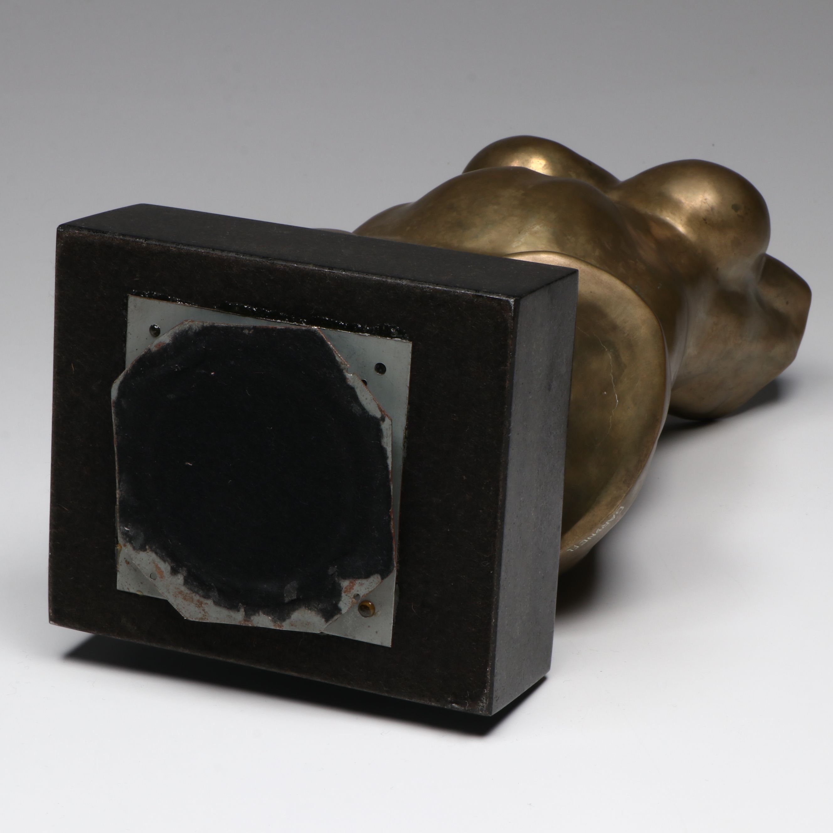 Gardner Locke Brass Nude Torso, 1979 with Carved Soapstone Necklace