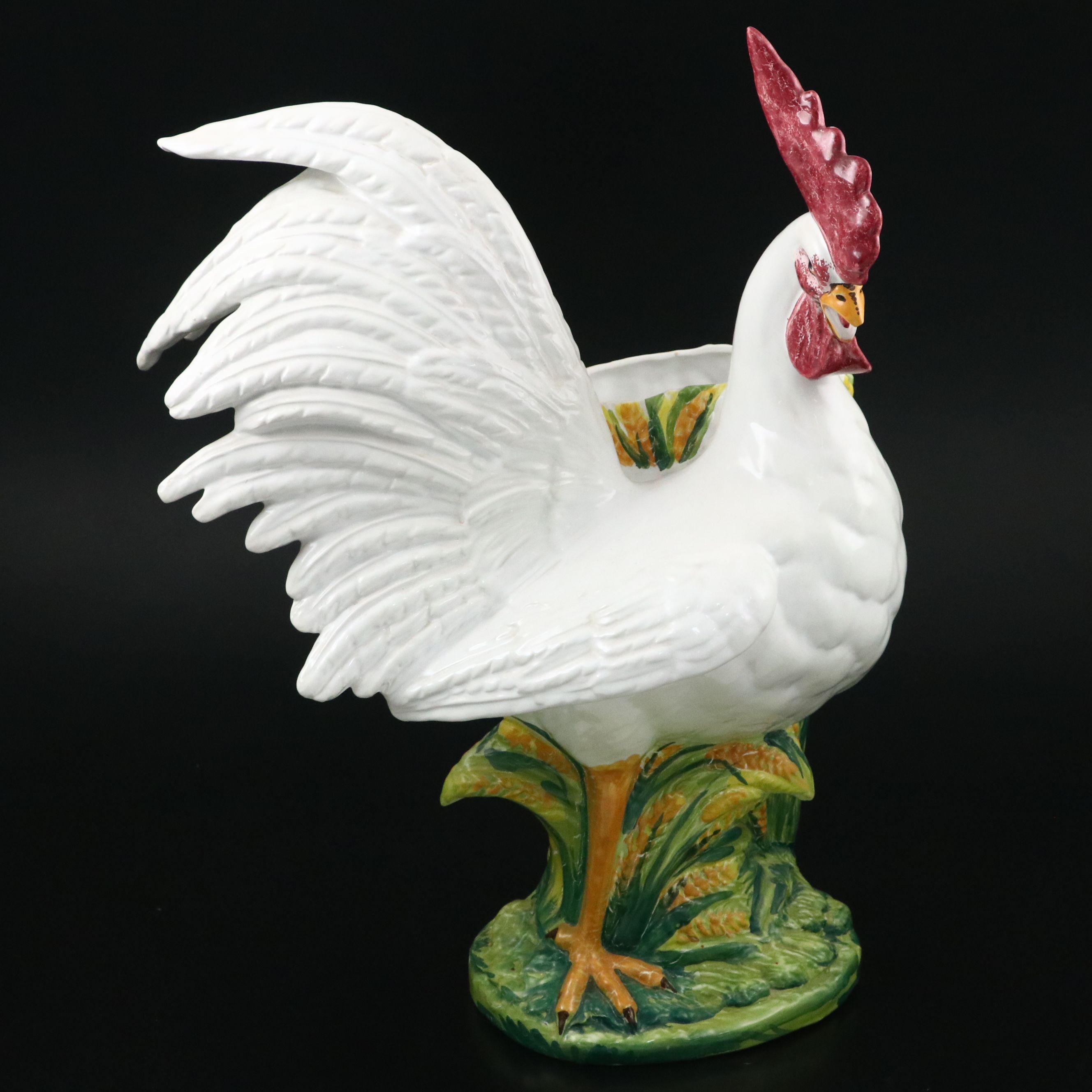 Italian Hand-Painted Polychrome Ceramic Rooster Vase