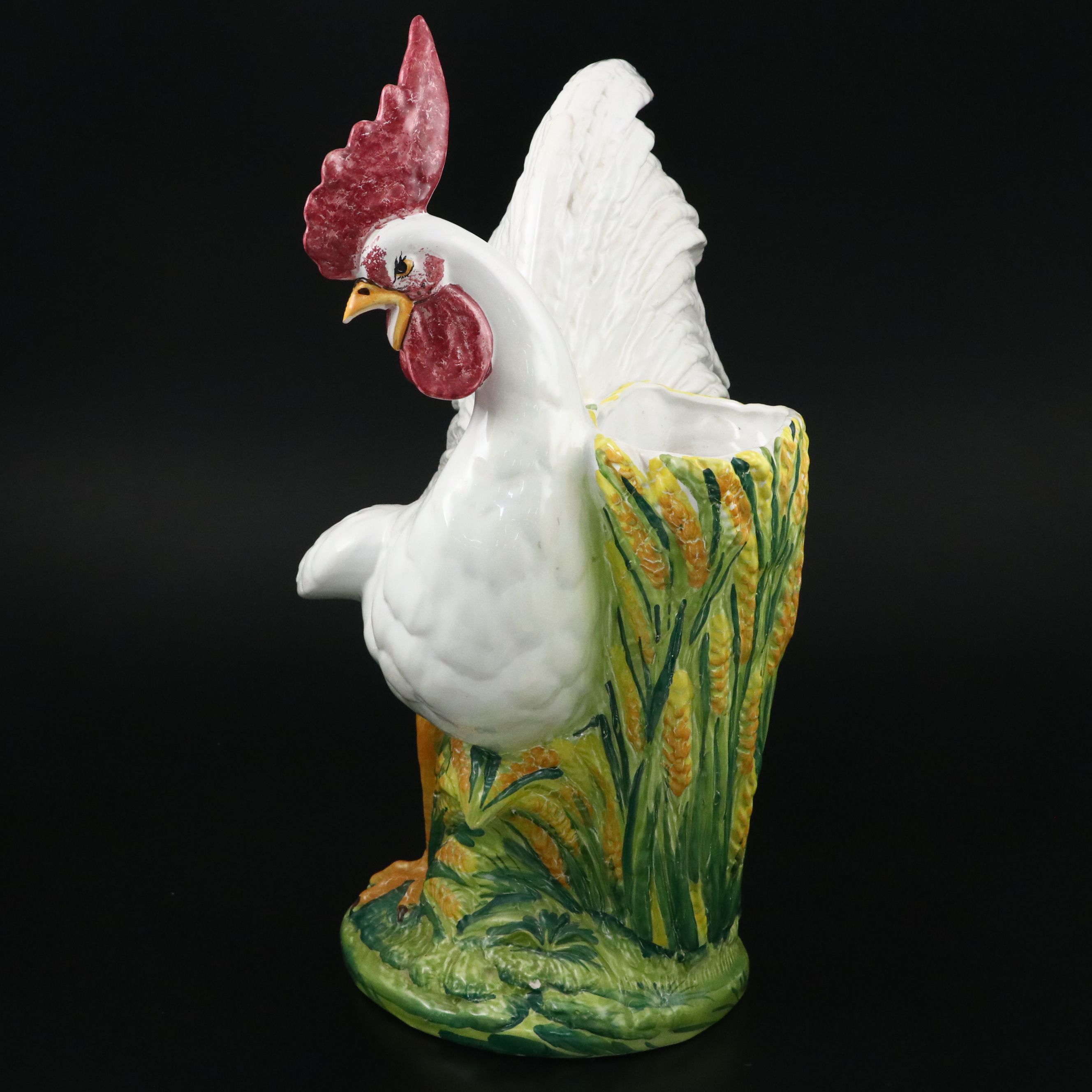 Italian Hand-Painted Polychrome Ceramic Rooster Vase