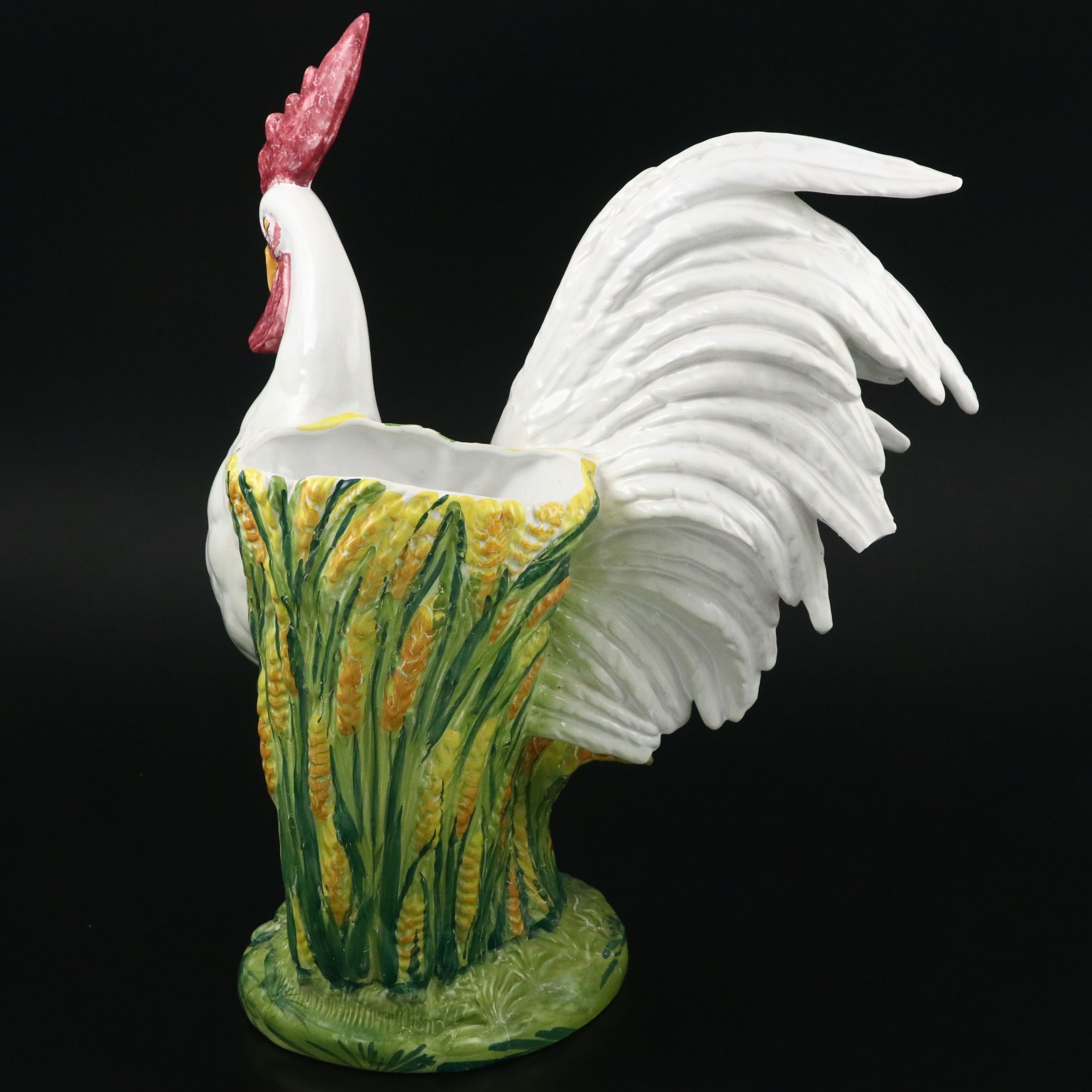 Italian Hand-Painted Polychrome Ceramic Rooster Vase