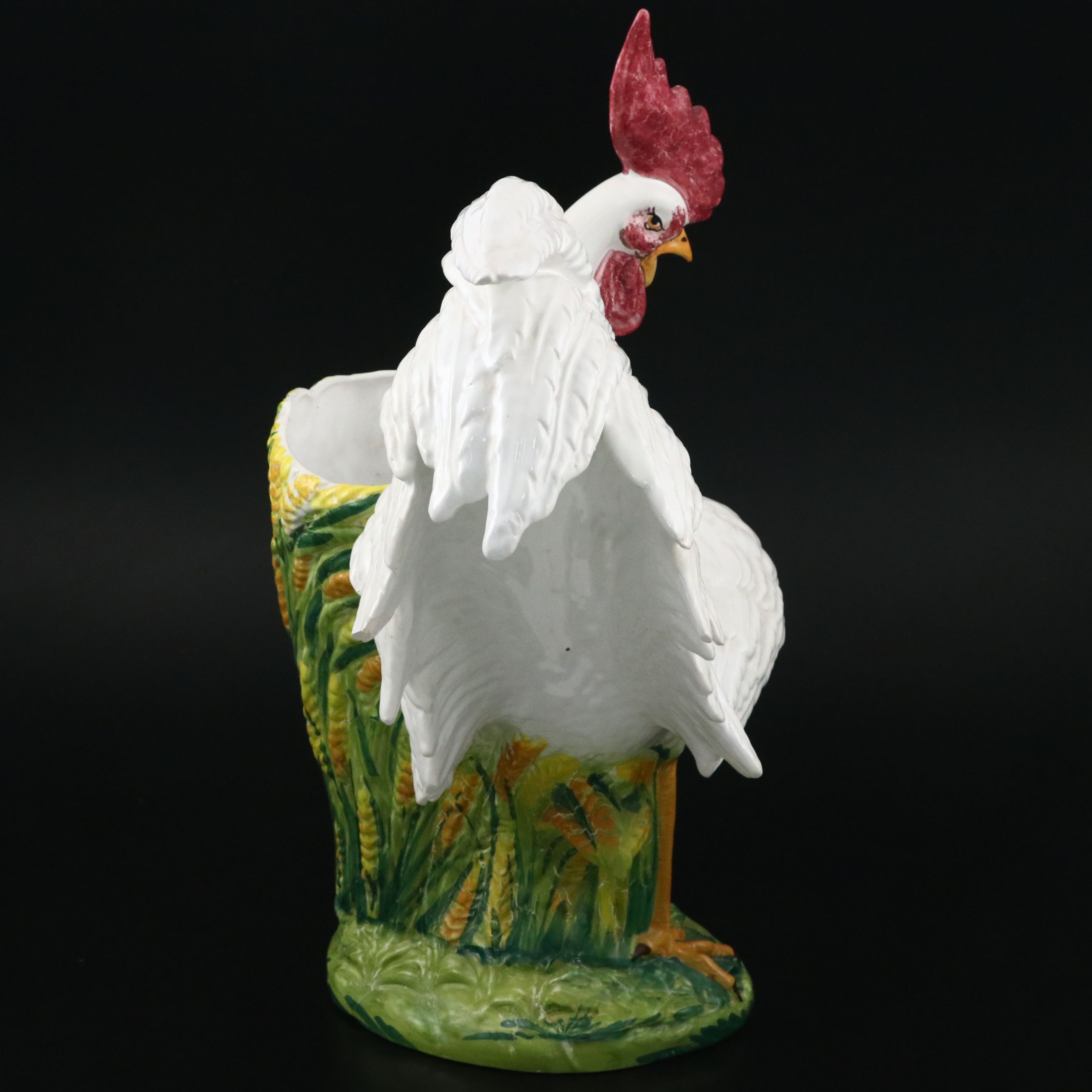 Italian Hand-Painted Polychrome Ceramic Rooster Vase
