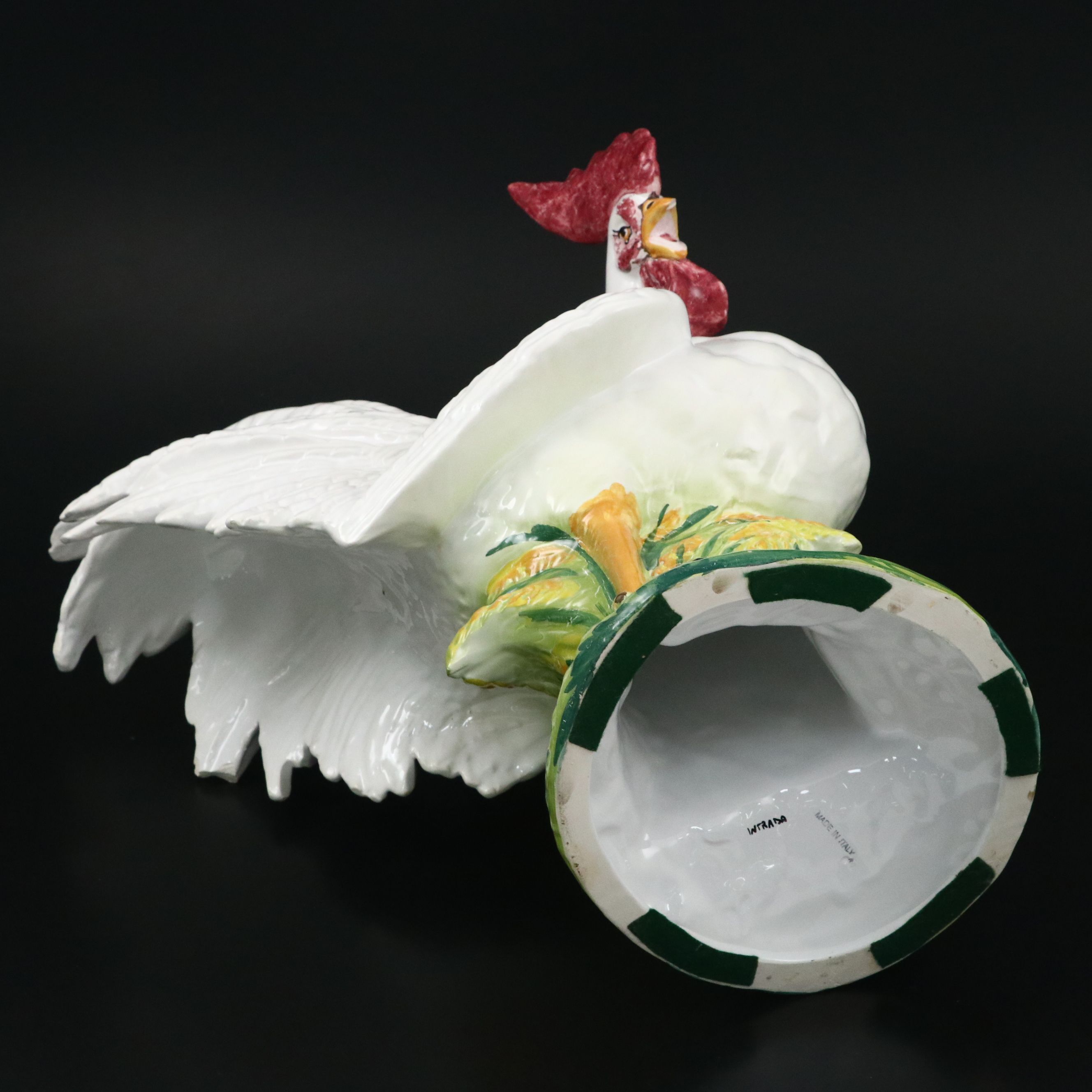 Italian Hand-Painted Polychrome Ceramic Rooster Vase