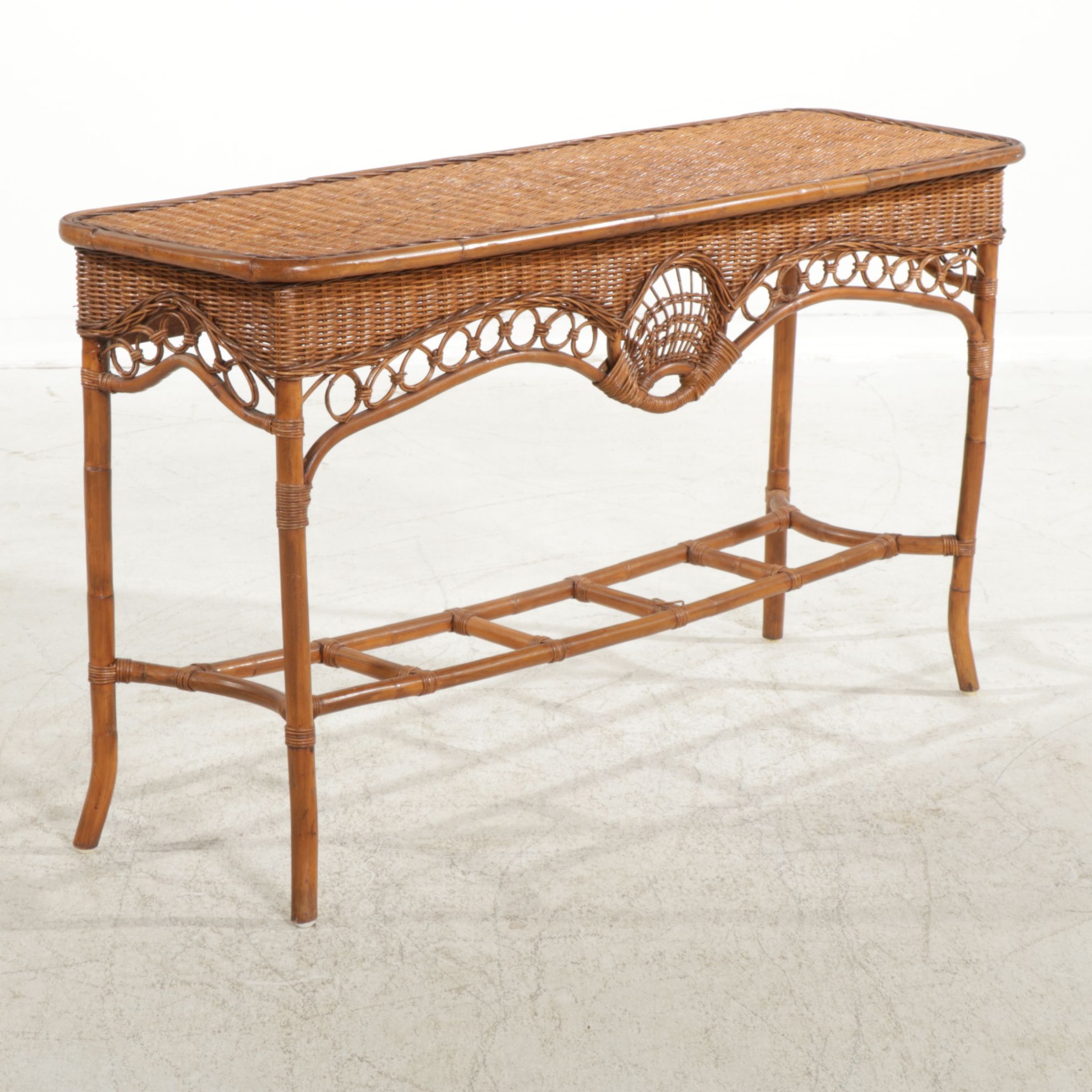 Bent Rattan and Wicker Sofa Table, Late 20th Century