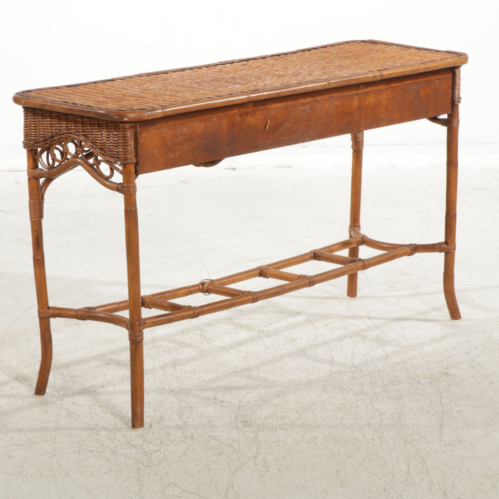 Bent Rattan and Wicker Sofa Table, Late 20th Century