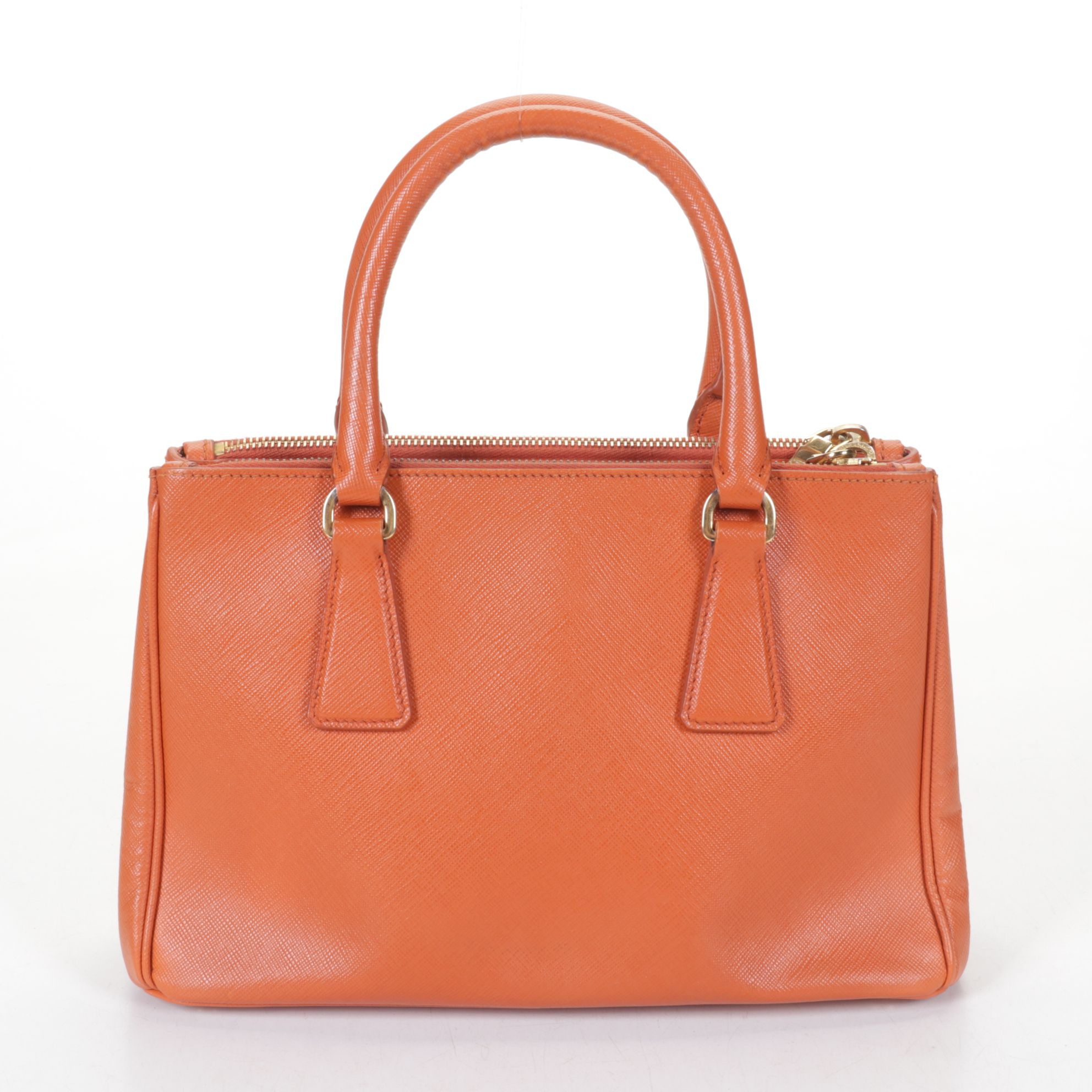 Prada Small Galleria Double-Zip Two-Way Bag in Orange Saffiano Leather