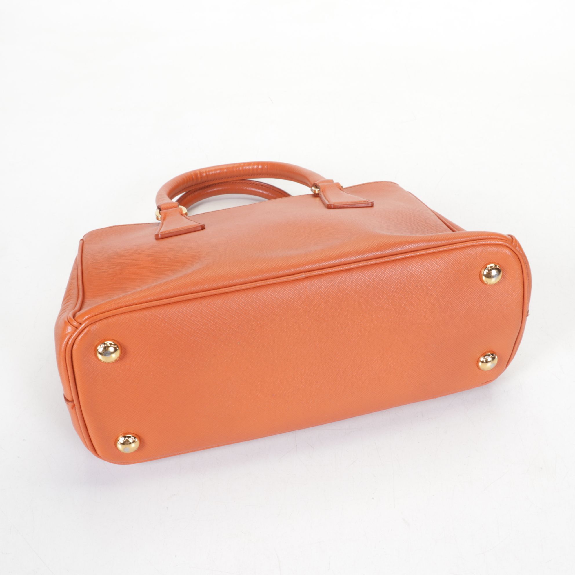 Prada Small Galleria Double-Zip Two-Way Bag in Orange Saffiano Leather