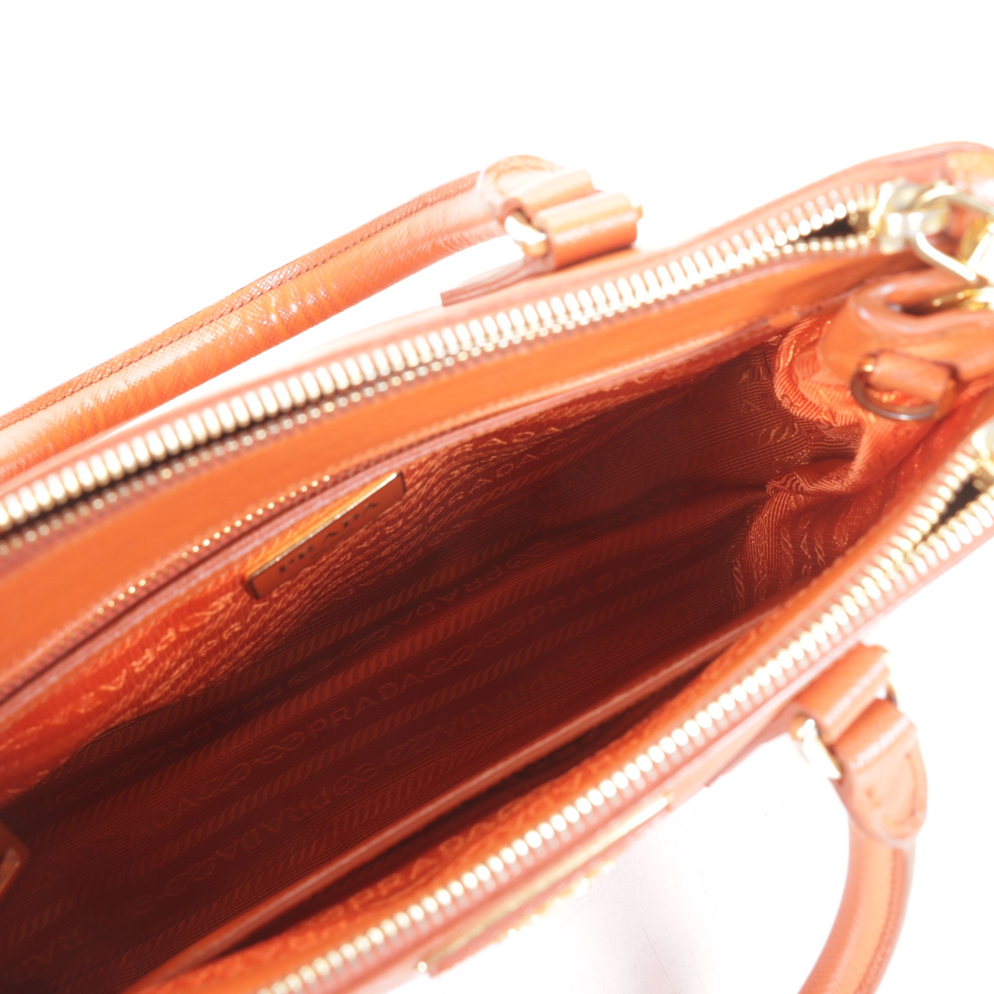 Prada Small Galleria Double-Zip Two-Way Bag in Orange Saffiano Leather