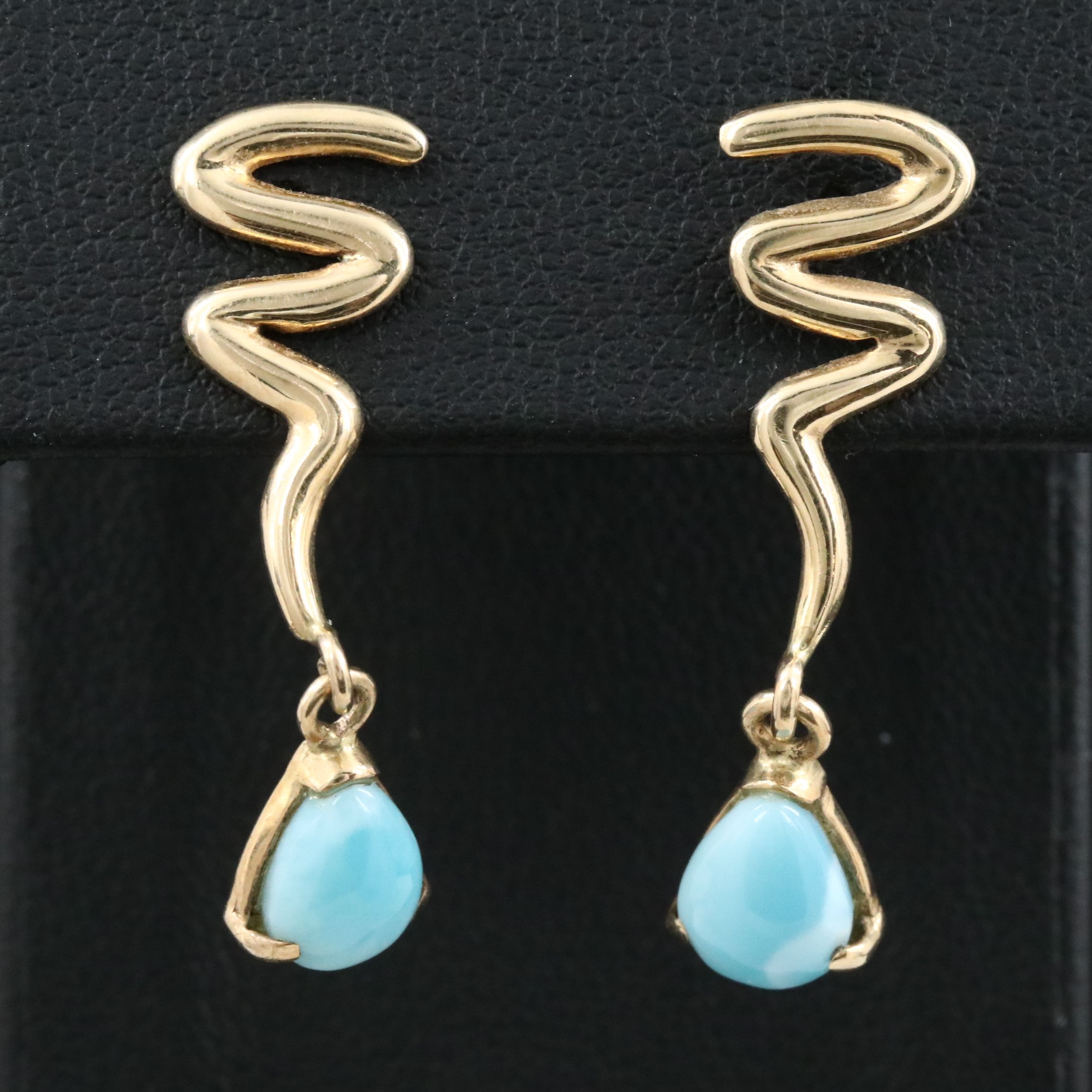 14K Larimar Squiggle Drop Earrings
