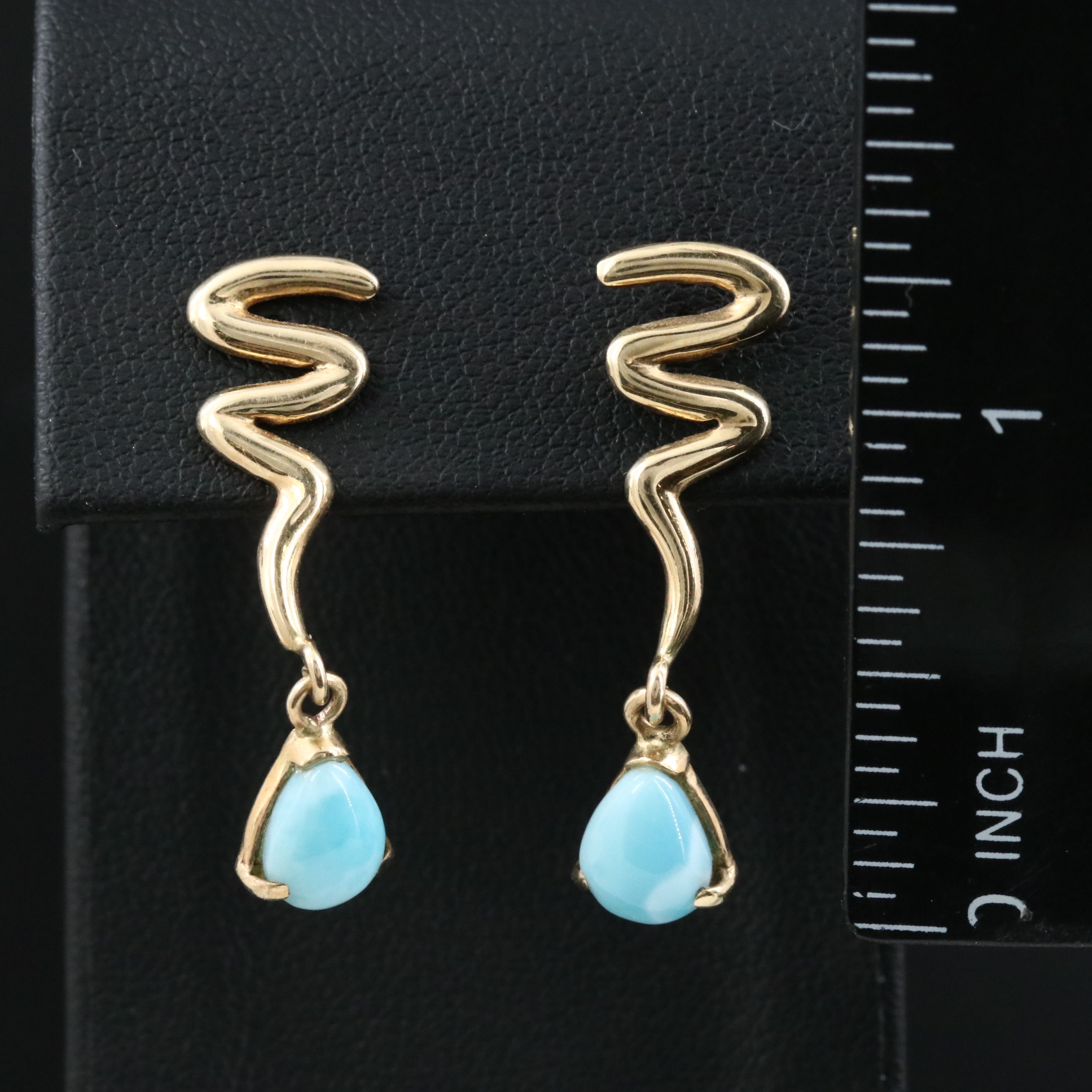 14K Larimar Squiggle Drop Earrings