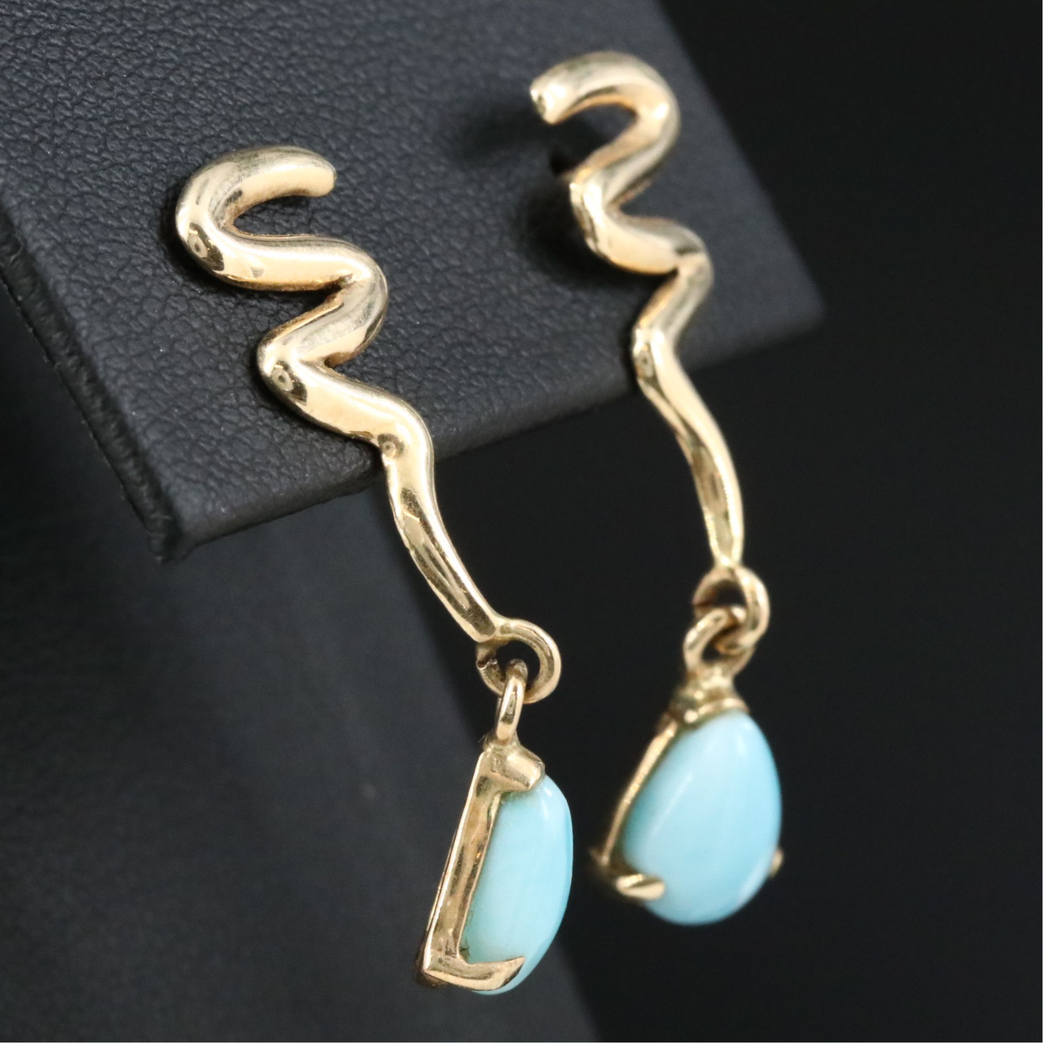 14K Larimar Squiggle Drop Earrings