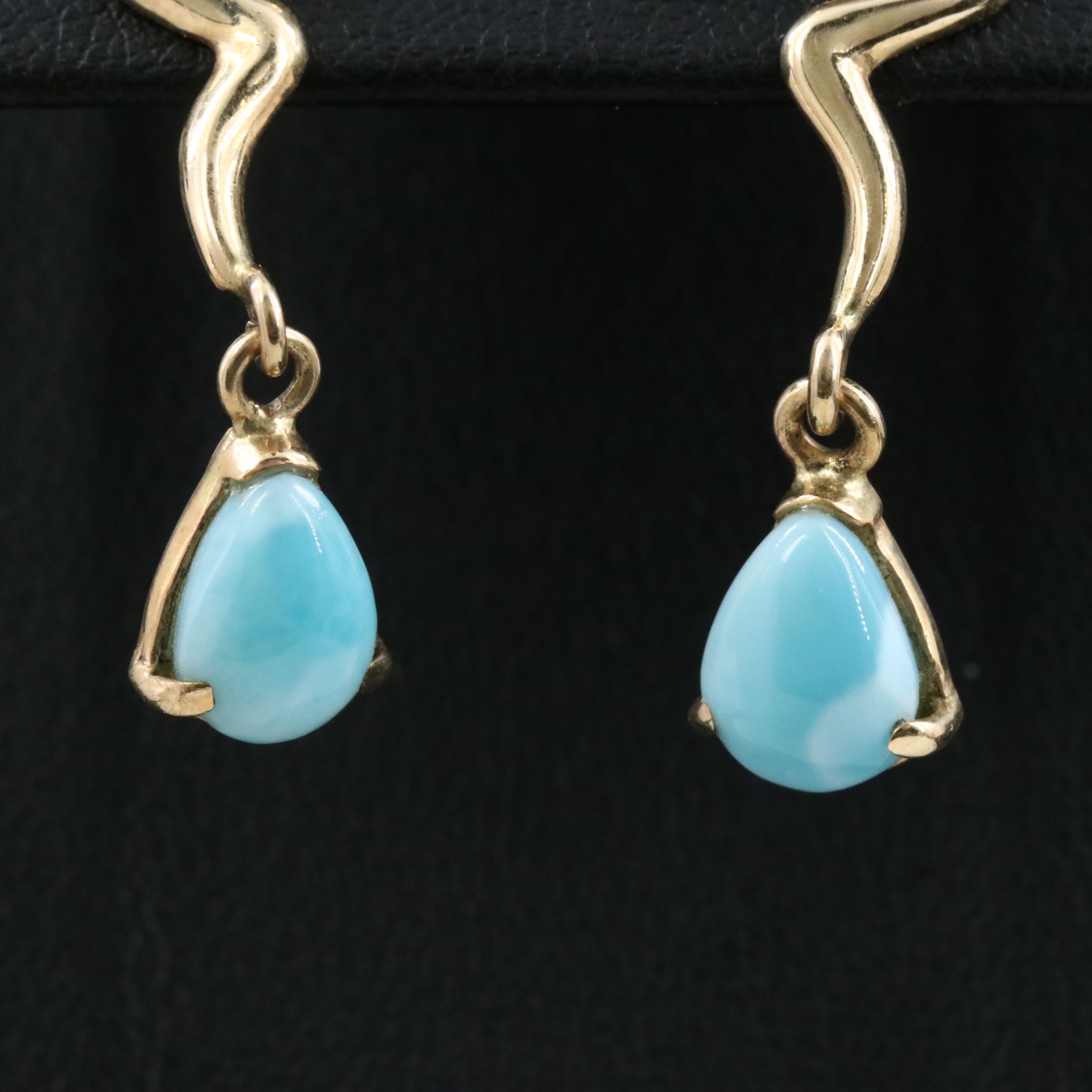 14K Larimar Squiggle Drop Earrings