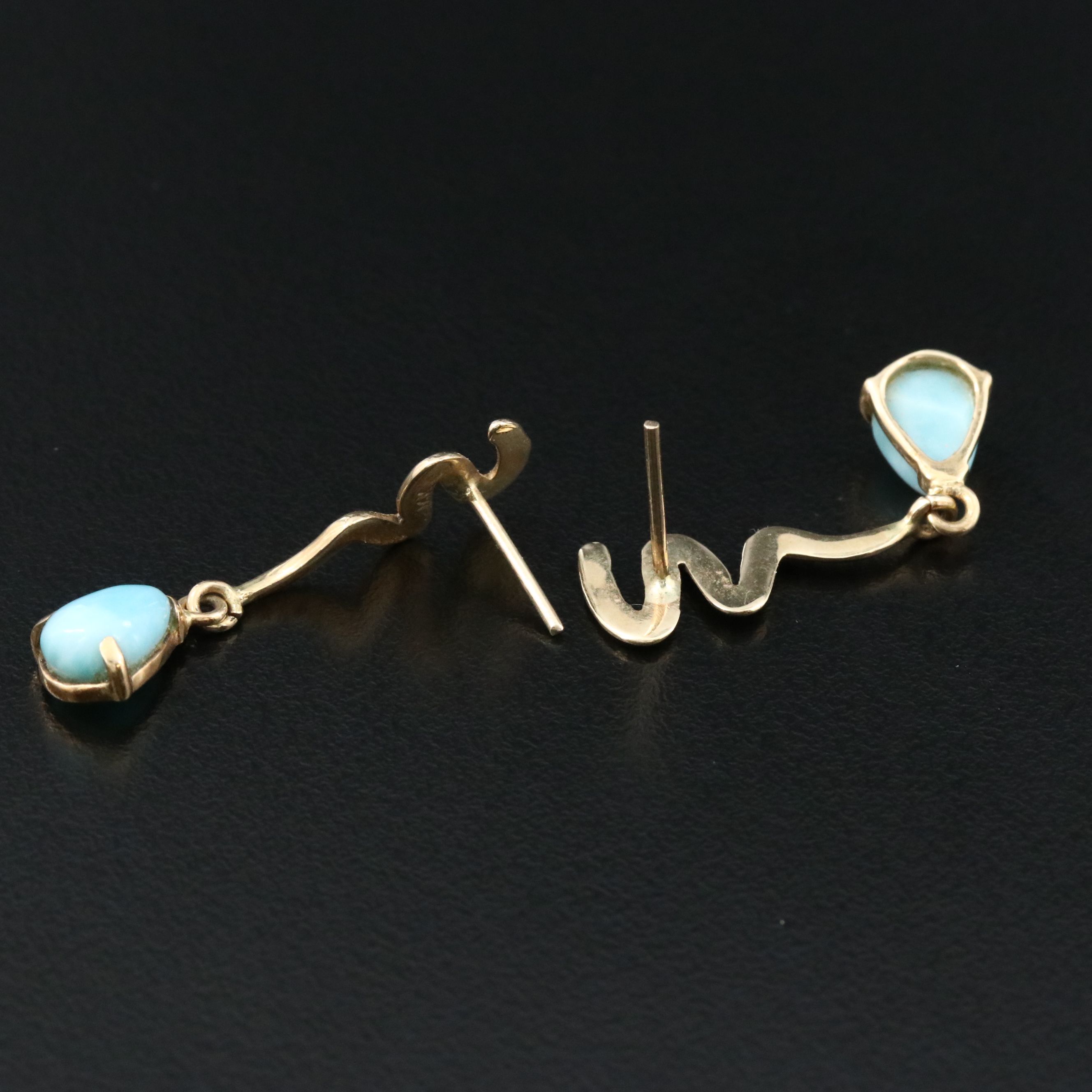 14K Larimar Squiggle Drop Earrings