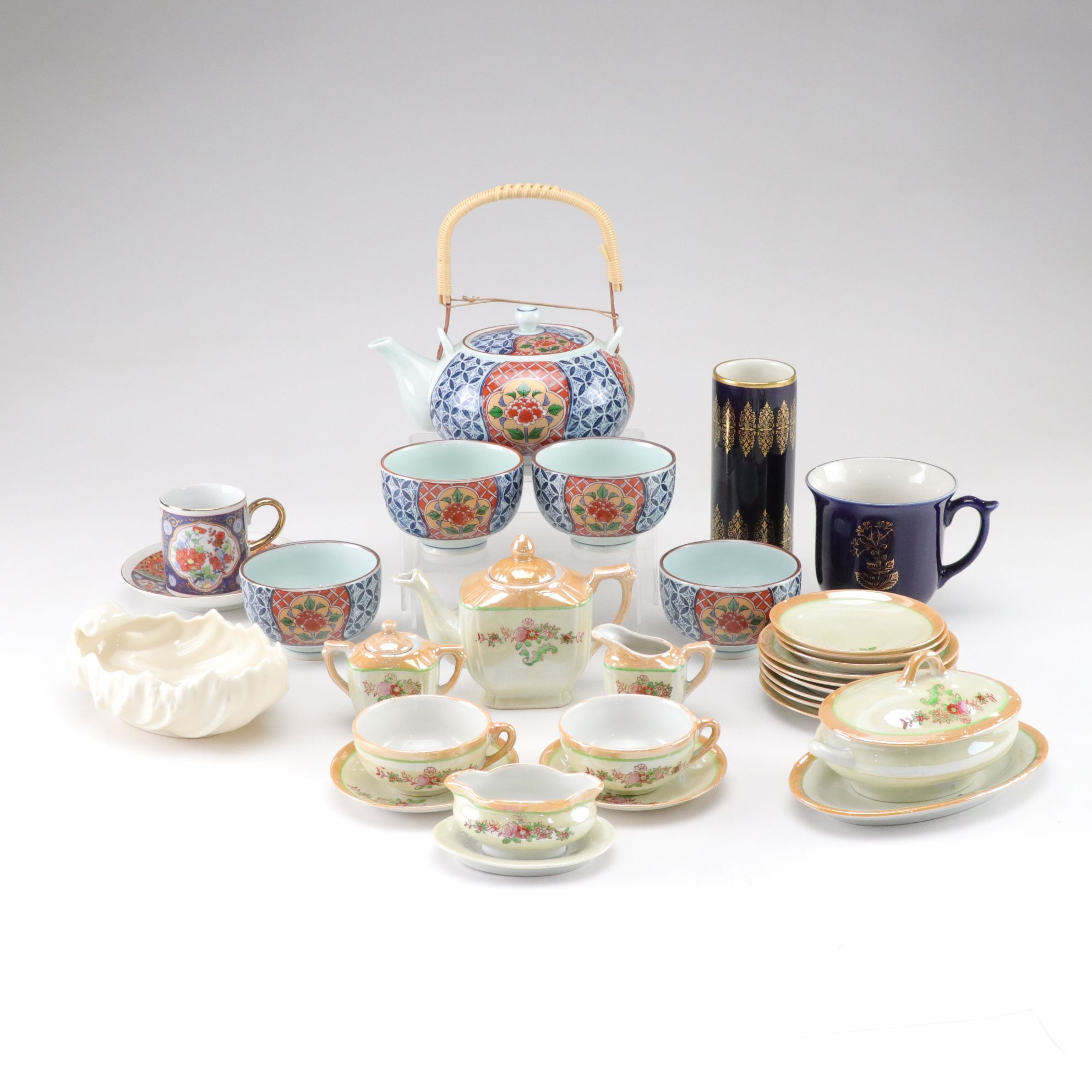 Japanese Imari and Lusterware Porcelain Tea Pot Sets with Lindnet and More
