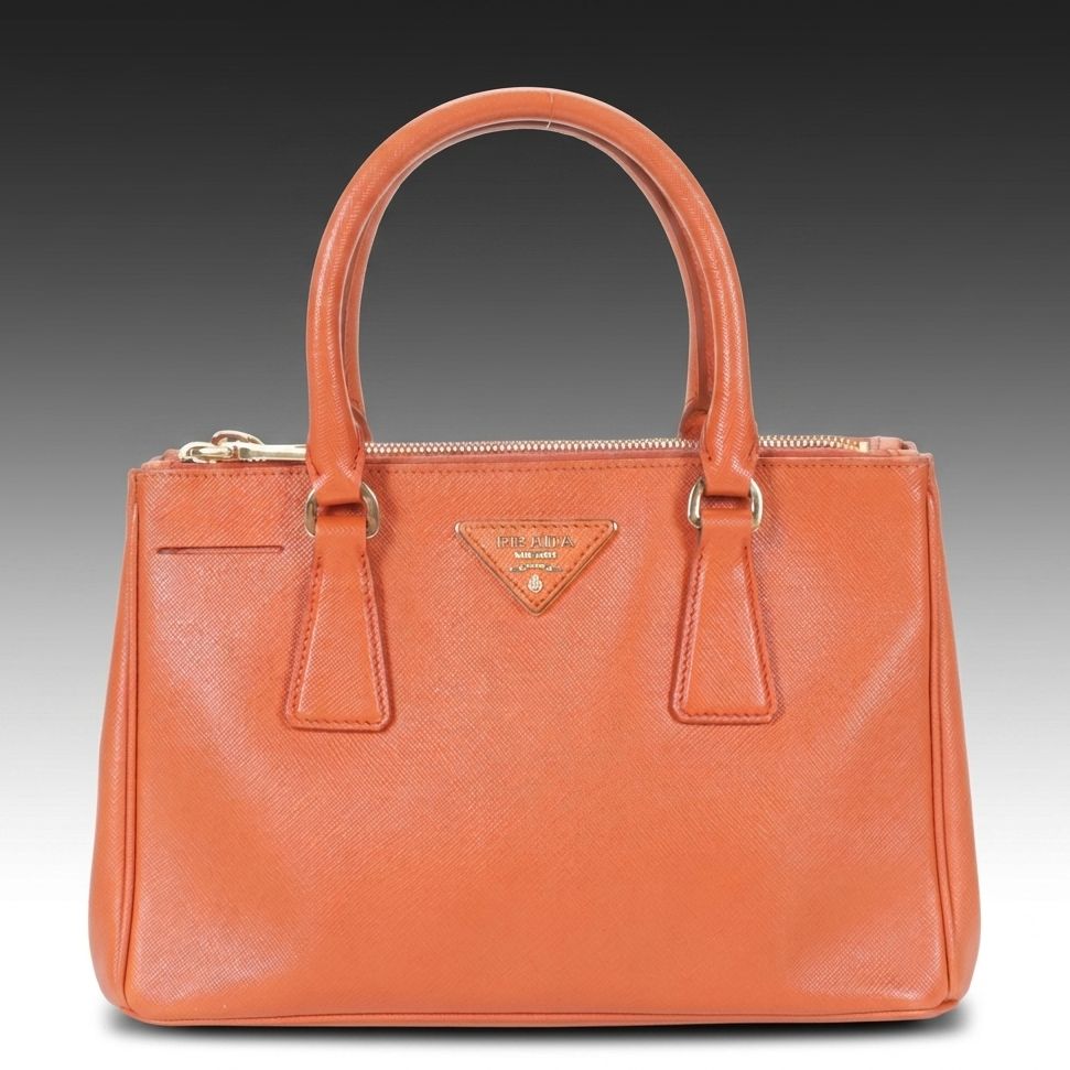 Prada Small Galleria Double-Zip Two-Way Bag in Orange Saffiano Leather