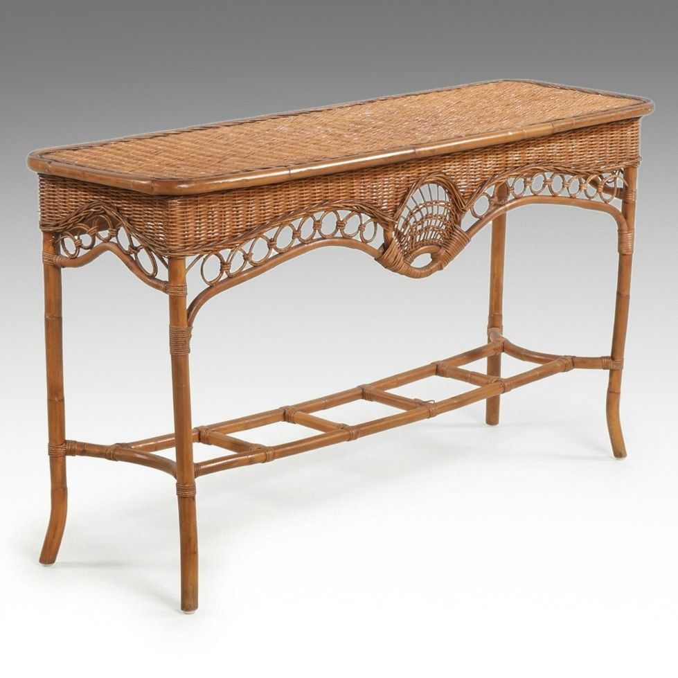 Bent Rattan and Wicker Sofa Table, Late 20th Century