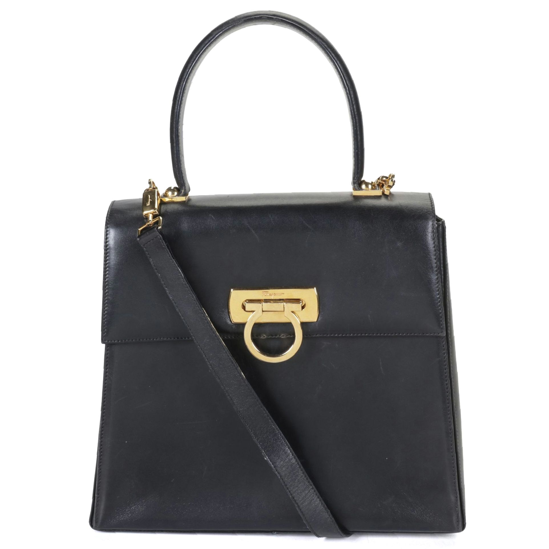 Salvatore Ferragamo Gancini Flap Two-Way Bag in Black Leather