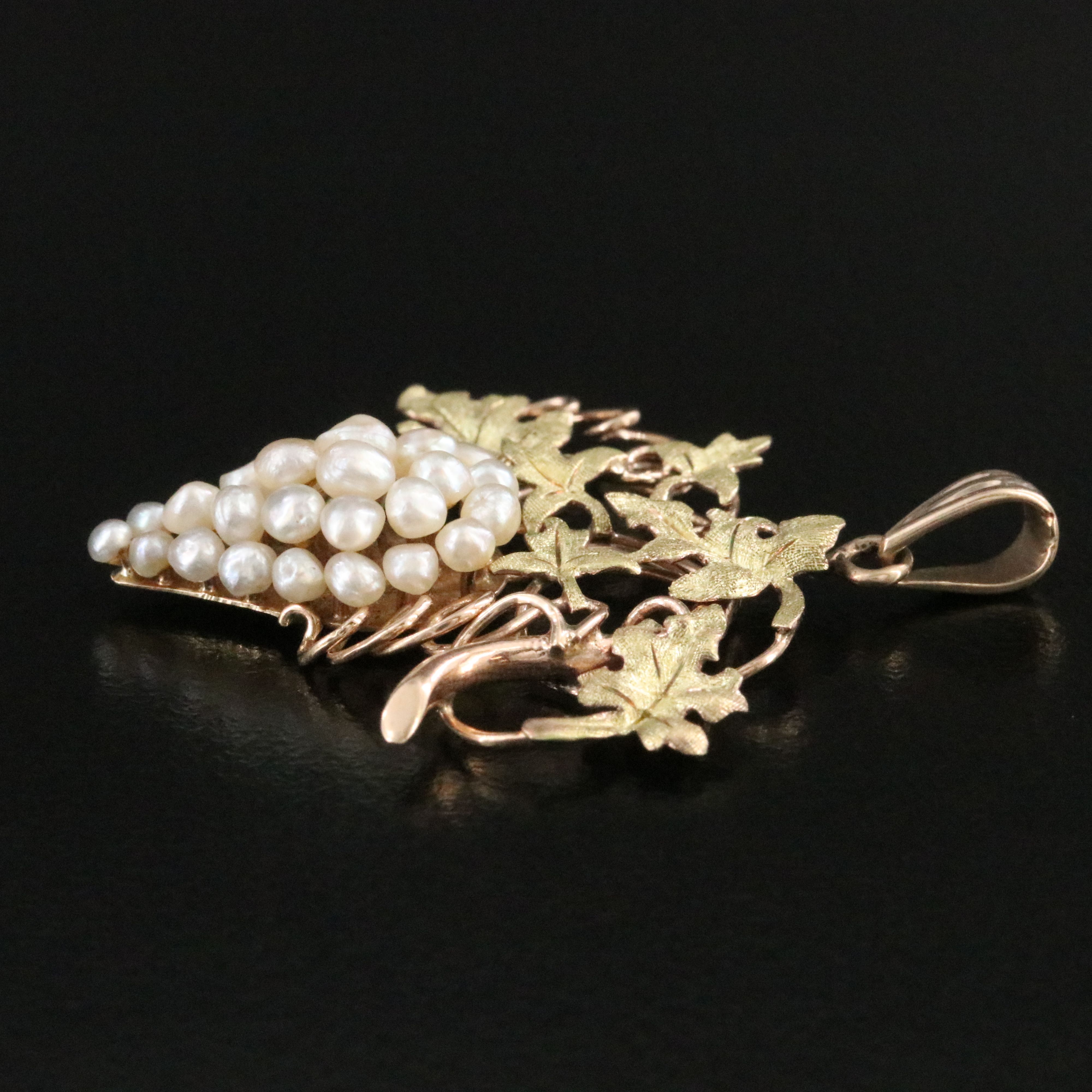 10K Seed Pearl Grape Cluster Pendant