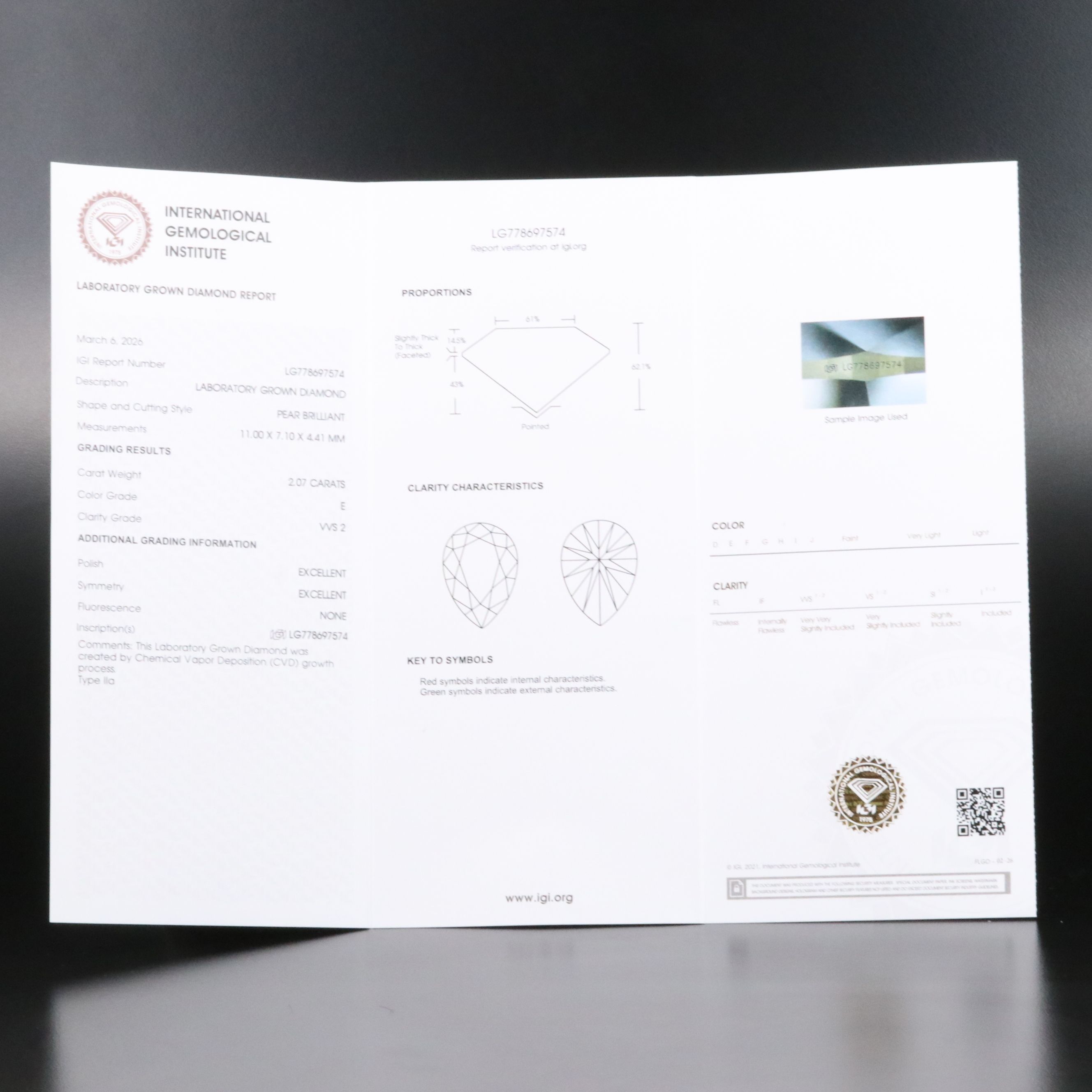 Loose 2.07 CT Lab Grown Diamond with IGI Report