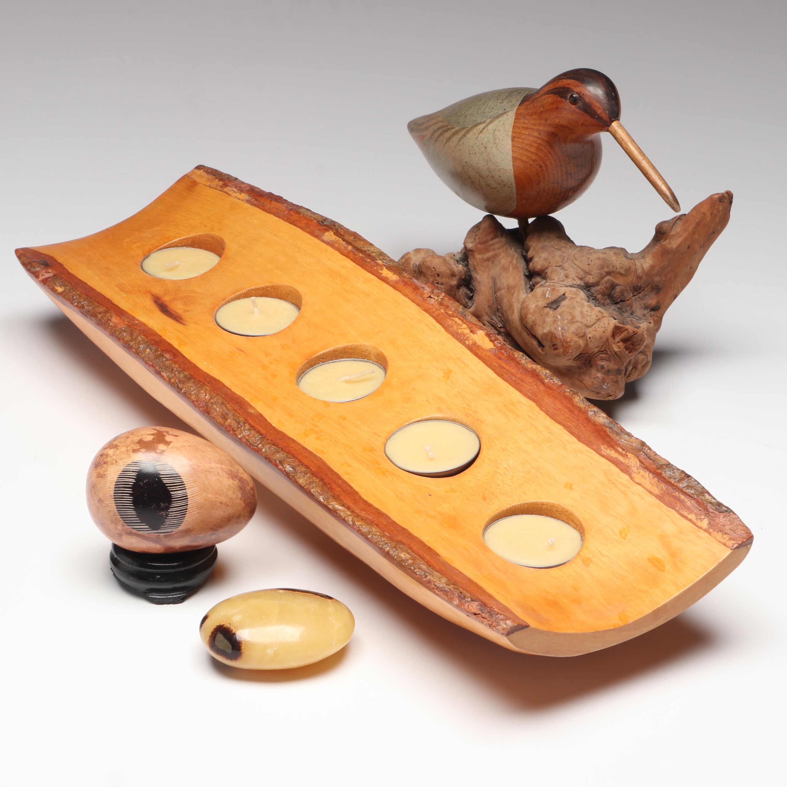 Live Edge Votive Tray, Polished Utah Septarian Nodule