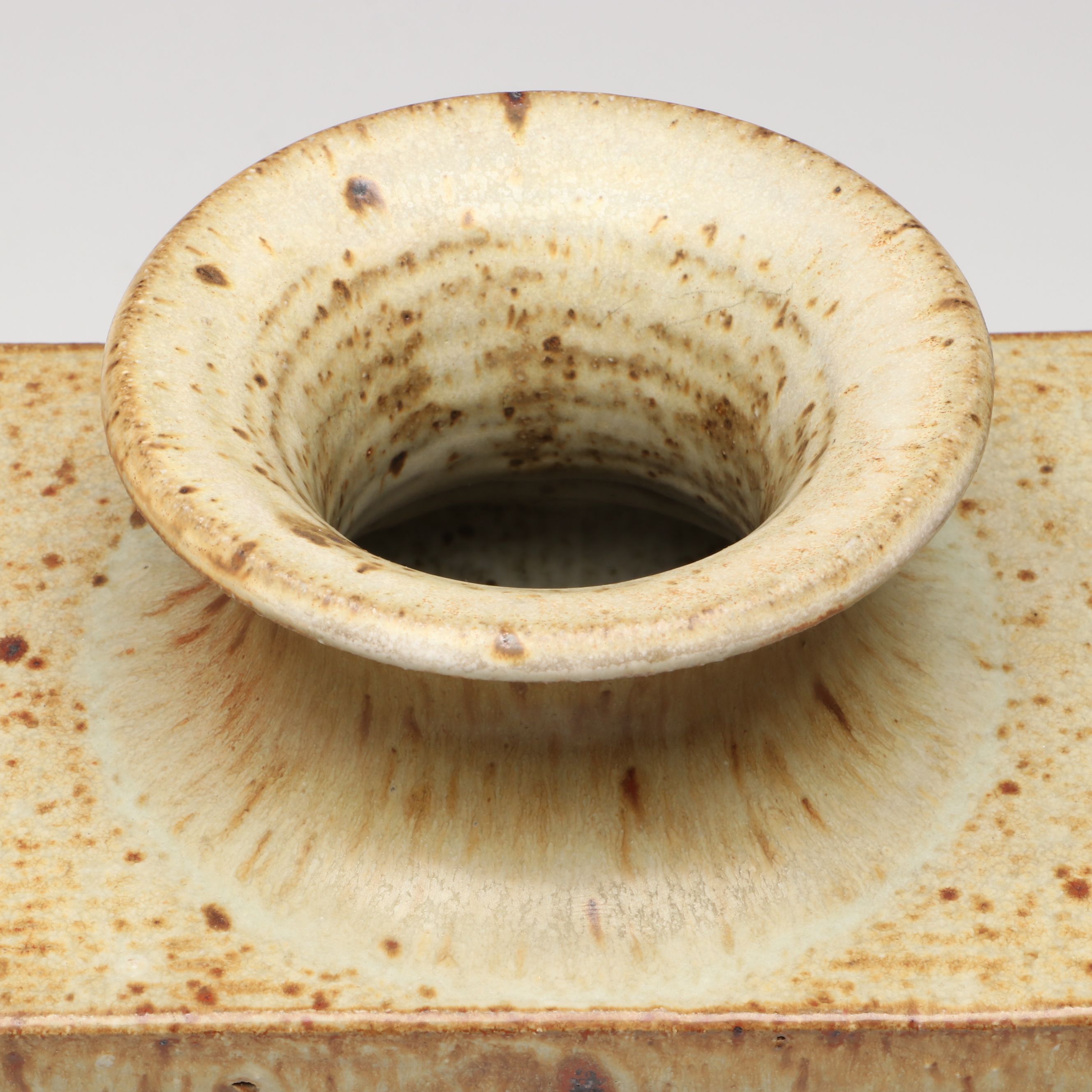 Rustic Studio Pottery Salt Glazed Stoneware Rectangular Vase, 20th to 21st C.