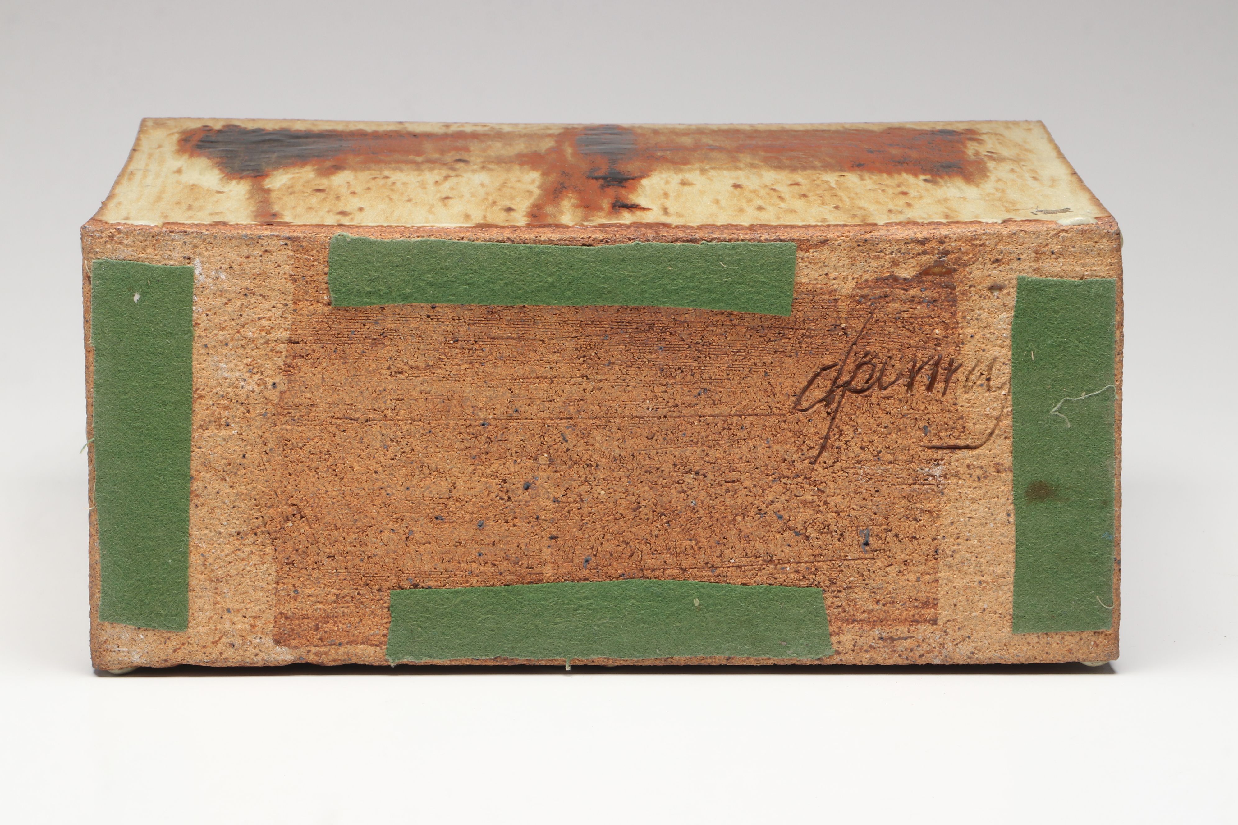 Rustic Studio Pottery Salt Glazed Stoneware Rectangular Vase, 20th to 21st C.