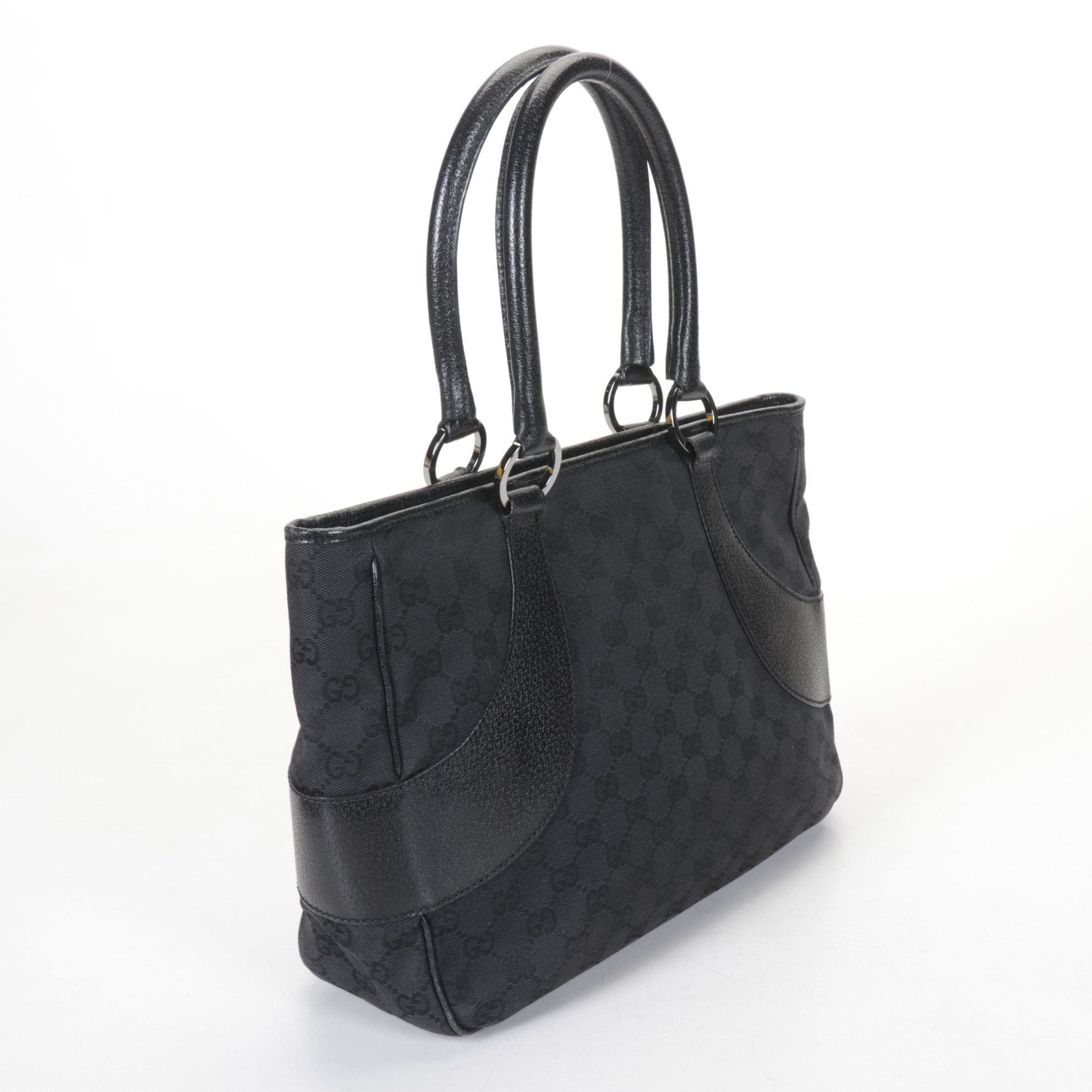 Gucci GG Canvas Top Handle Bag Black GG Canvas and Cinghial Leather Trim