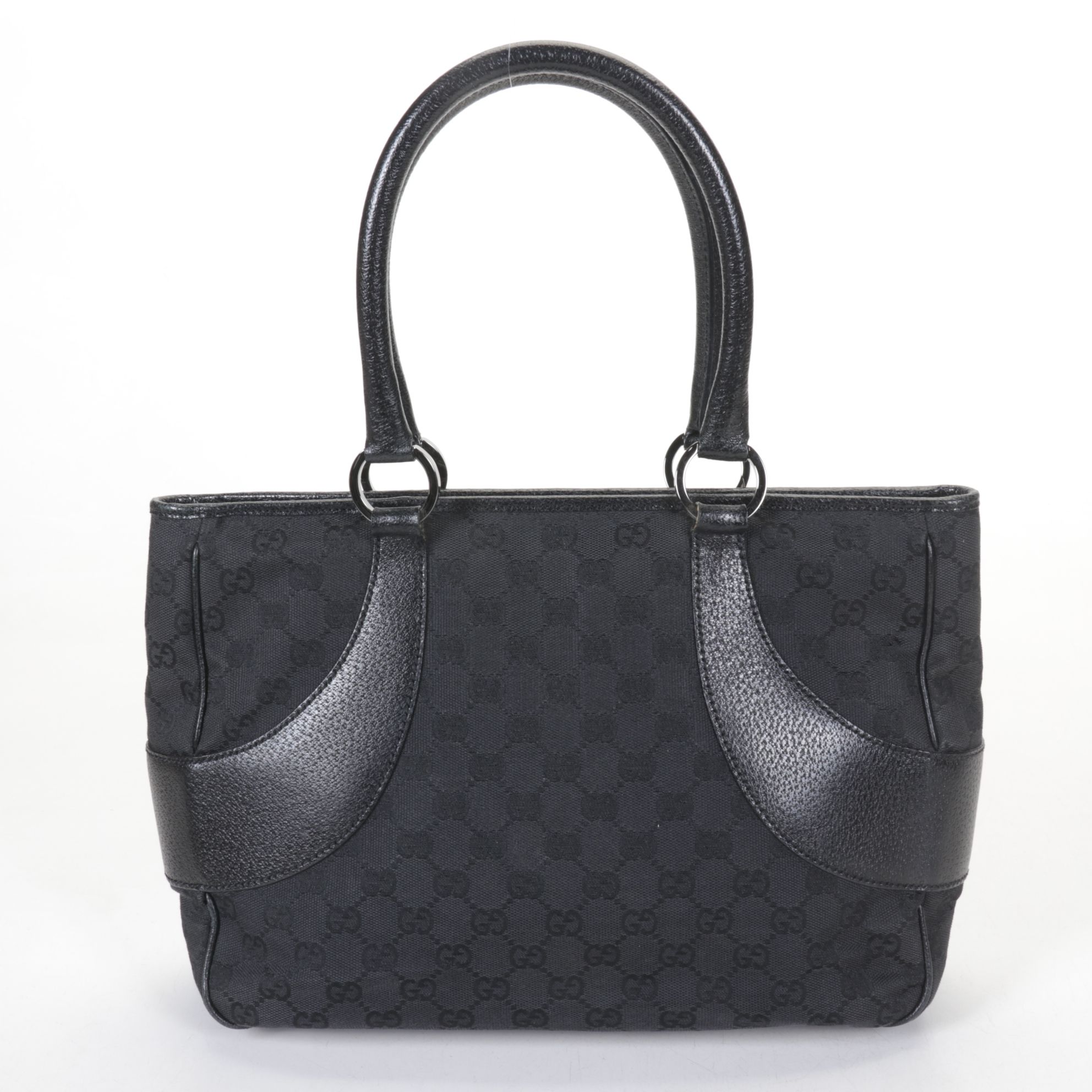 Gucci GG Canvas Top Handle Bag Black GG Canvas and Cinghial Leather Trim