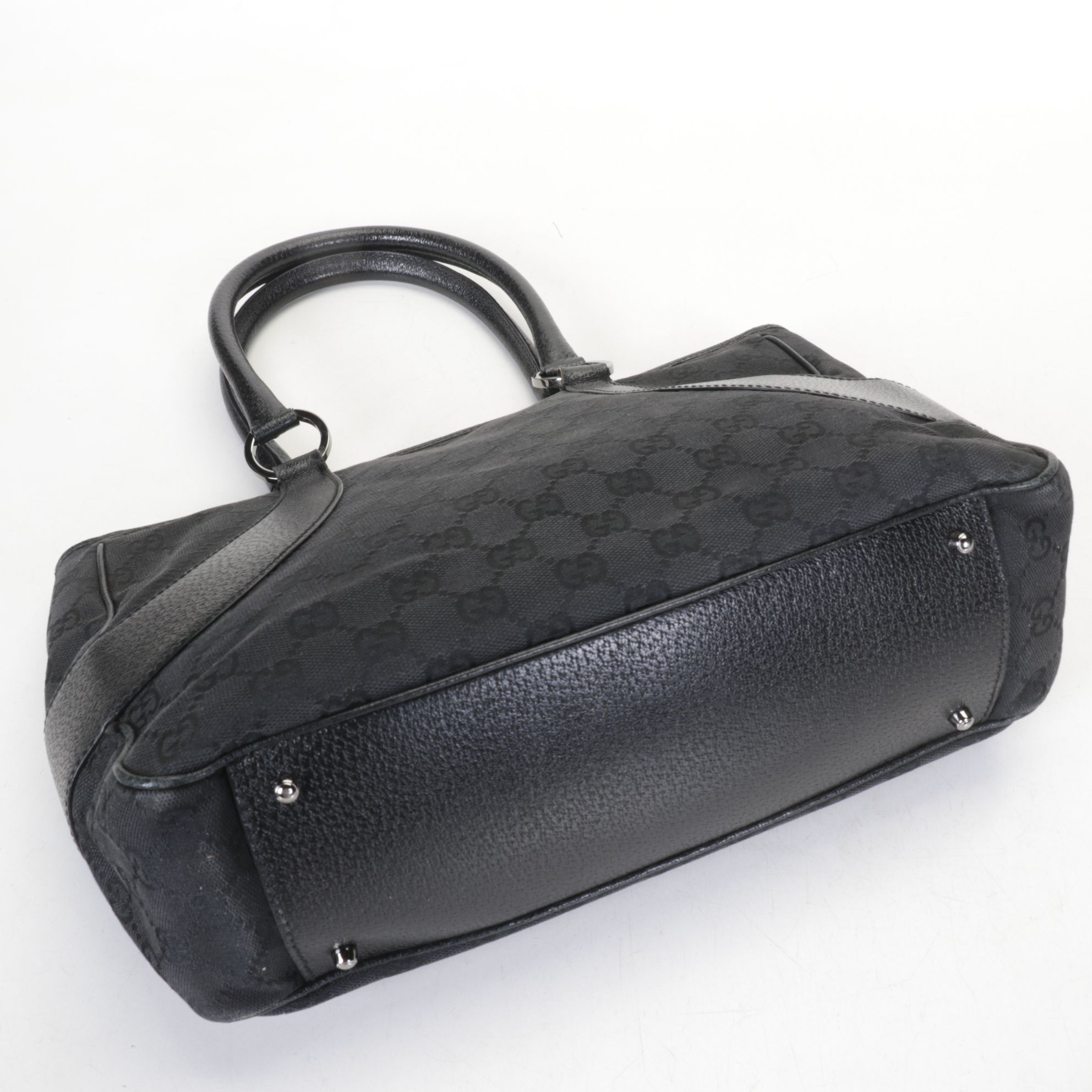 Gucci GG Canvas Top Handle Bag Black GG Canvas and Cinghial Leather Trim