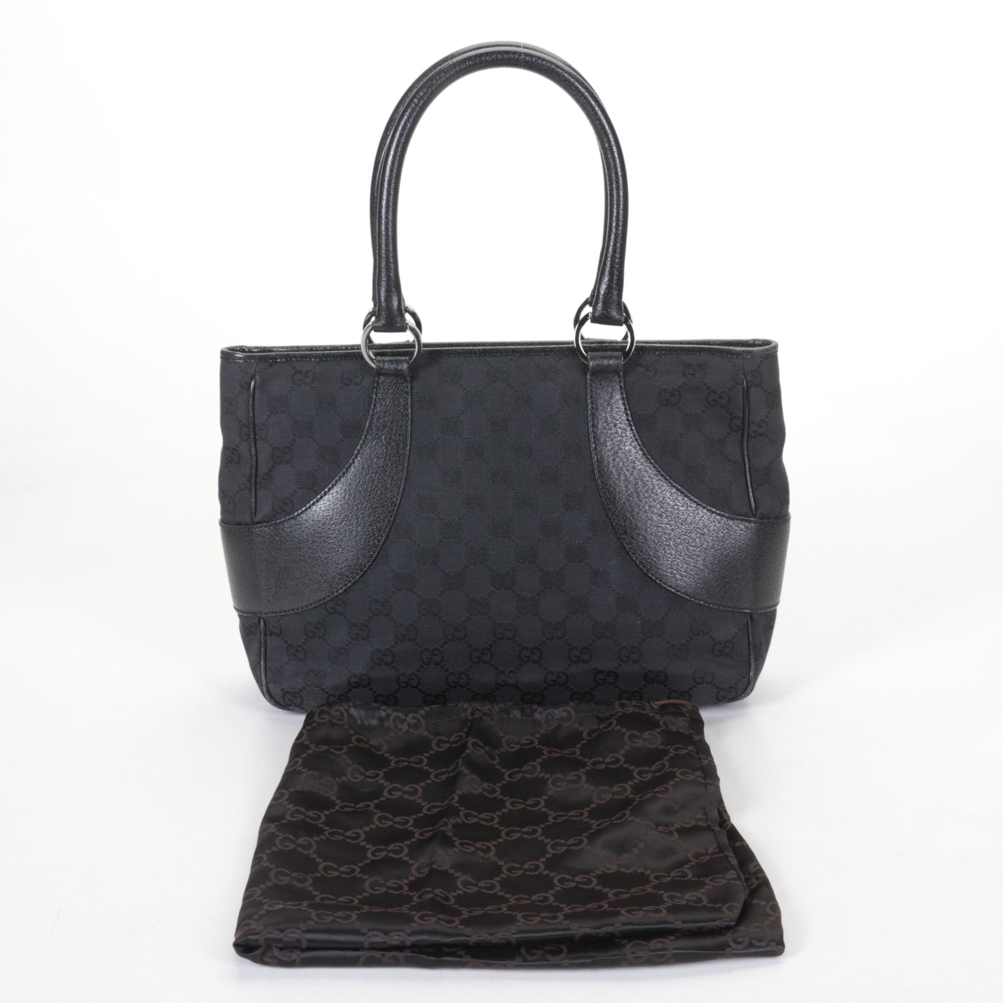 Gucci GG Canvas Top Handle Bag Black GG Canvas and Cinghial Leather Trim