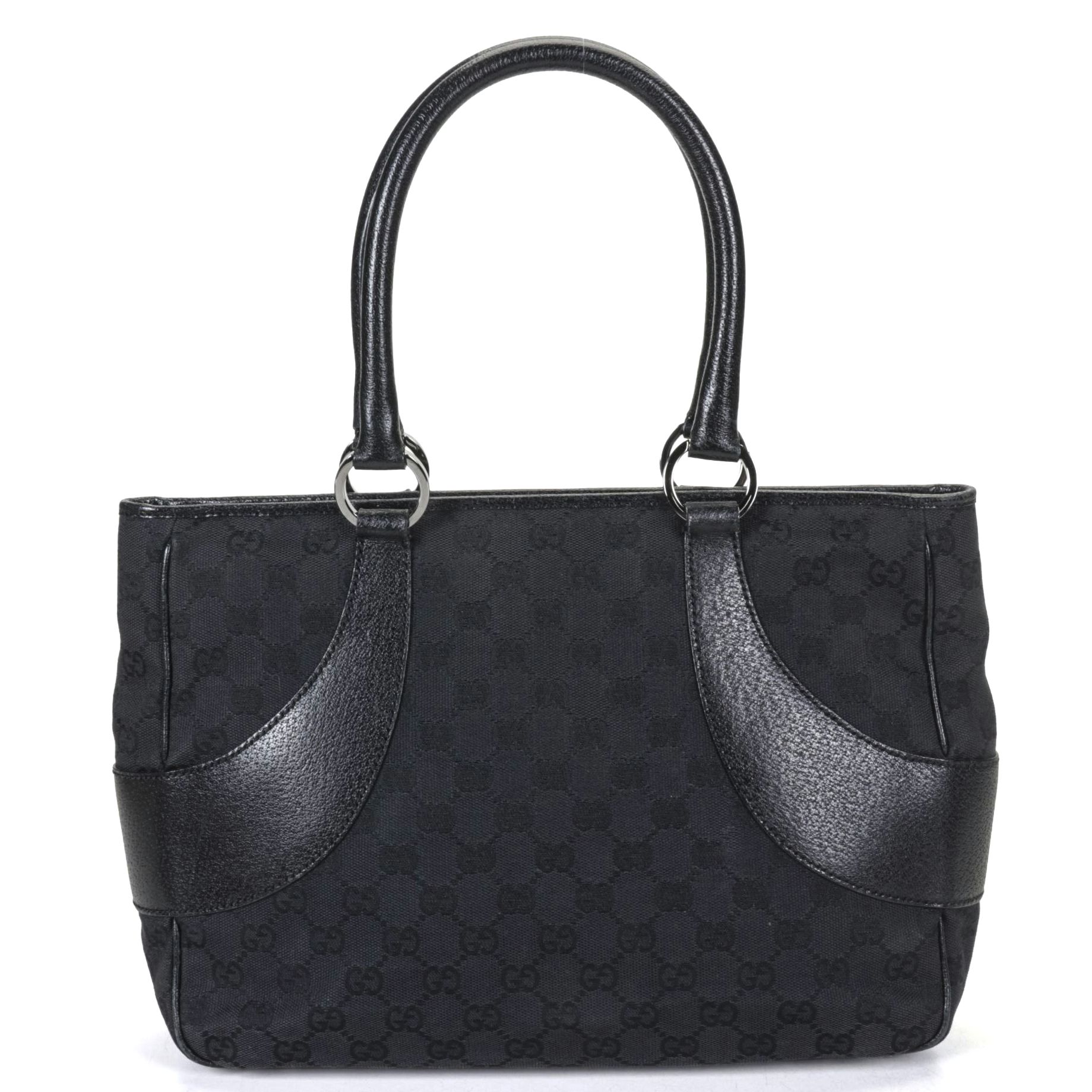 Gucci GG Canvas Top Handle Bag Black GG Canvas and Cinghial Leather Trim