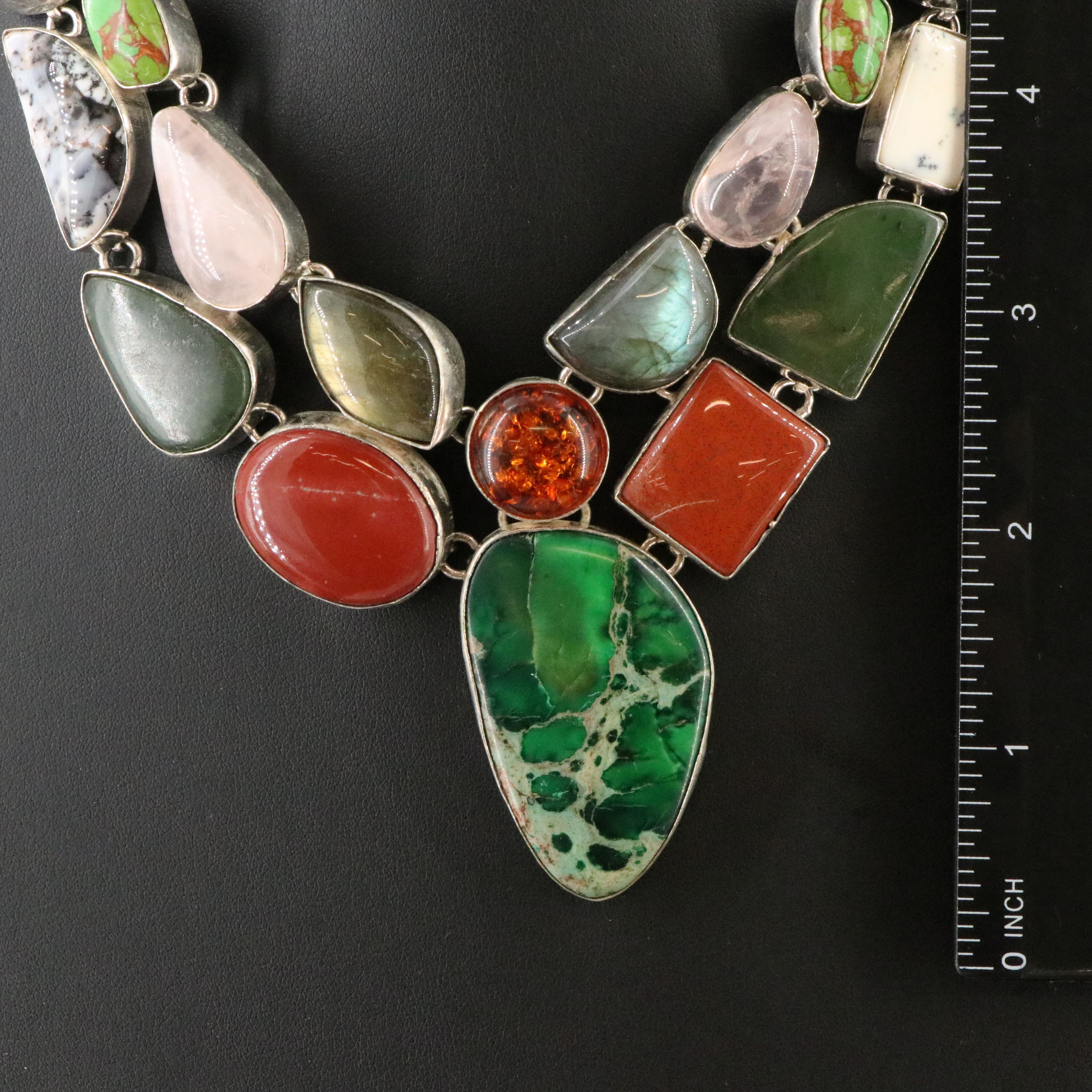Gemstone Necklace Featuring Amber, Labradorite, and Tiger's Eye