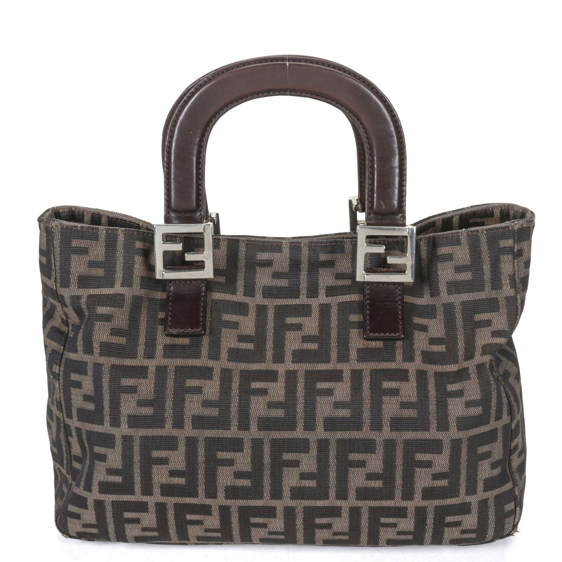 Fendi FF Zucca Jacquard Canvas and Leather Handbag